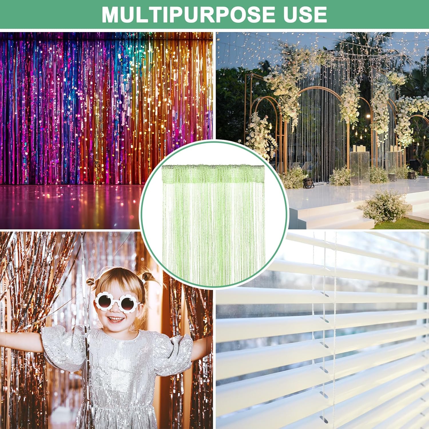 Decorative Door String Curtain with Fringe Design Fruit Green