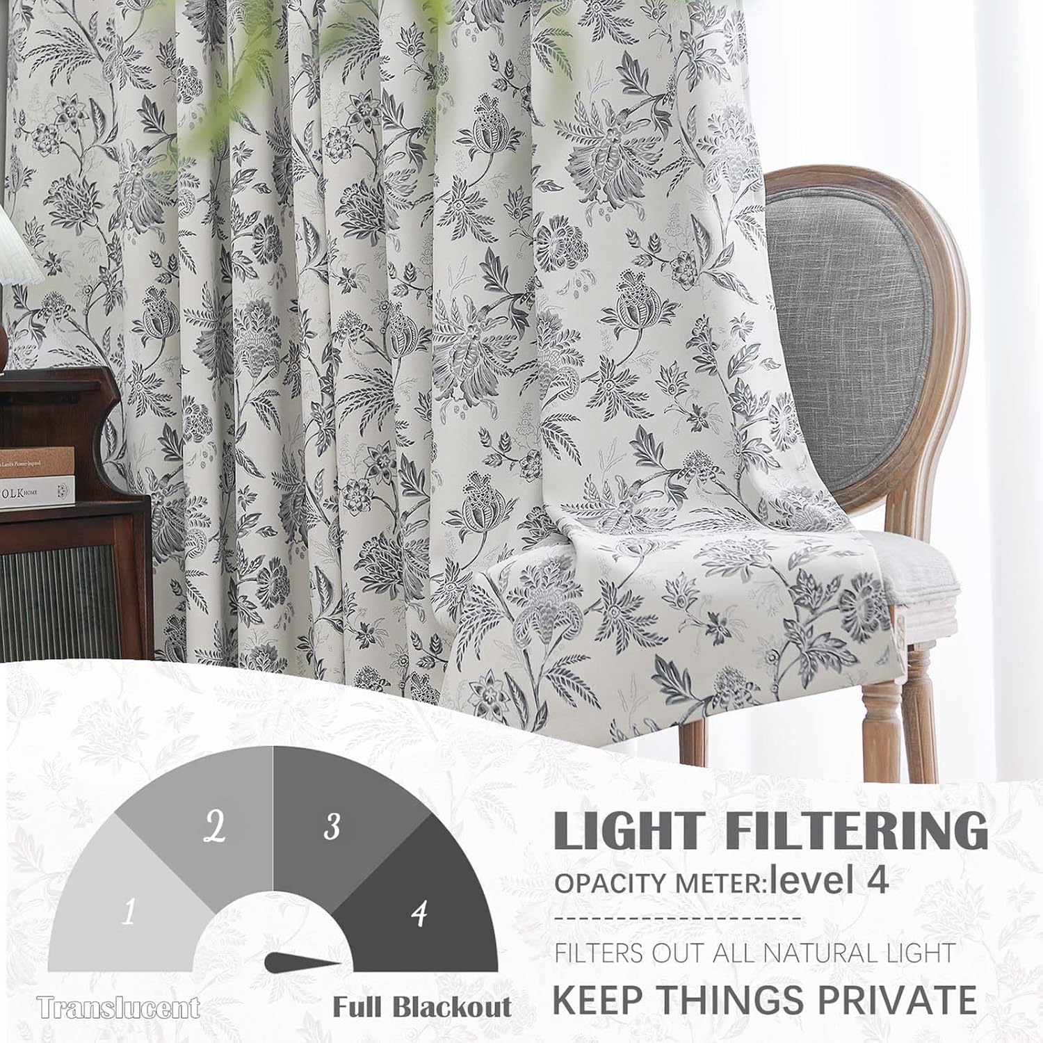 Vangao Floral Blackout Curtains 84 Inches 2 Panels