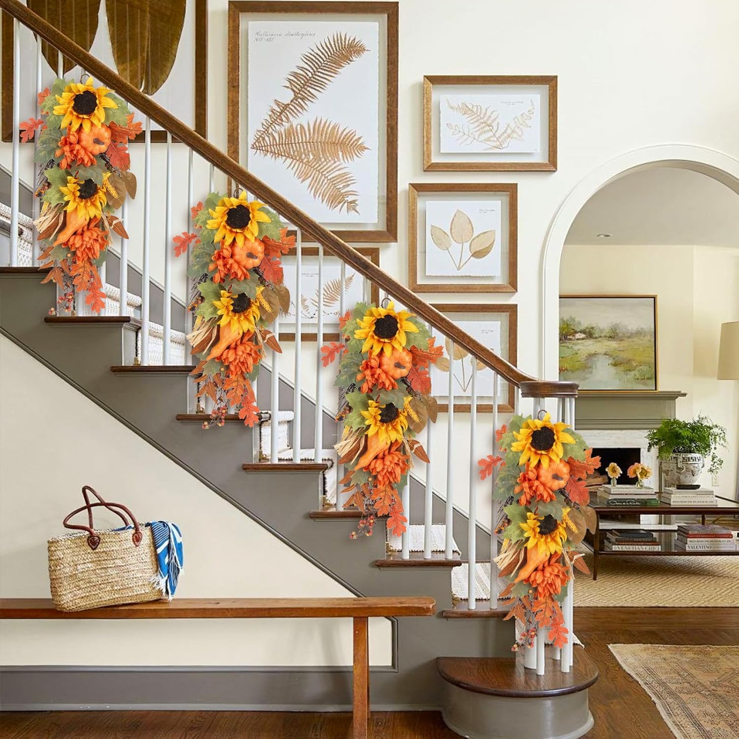 2PCS Fall Teardrop Swag Wreaths Autumn Decorations