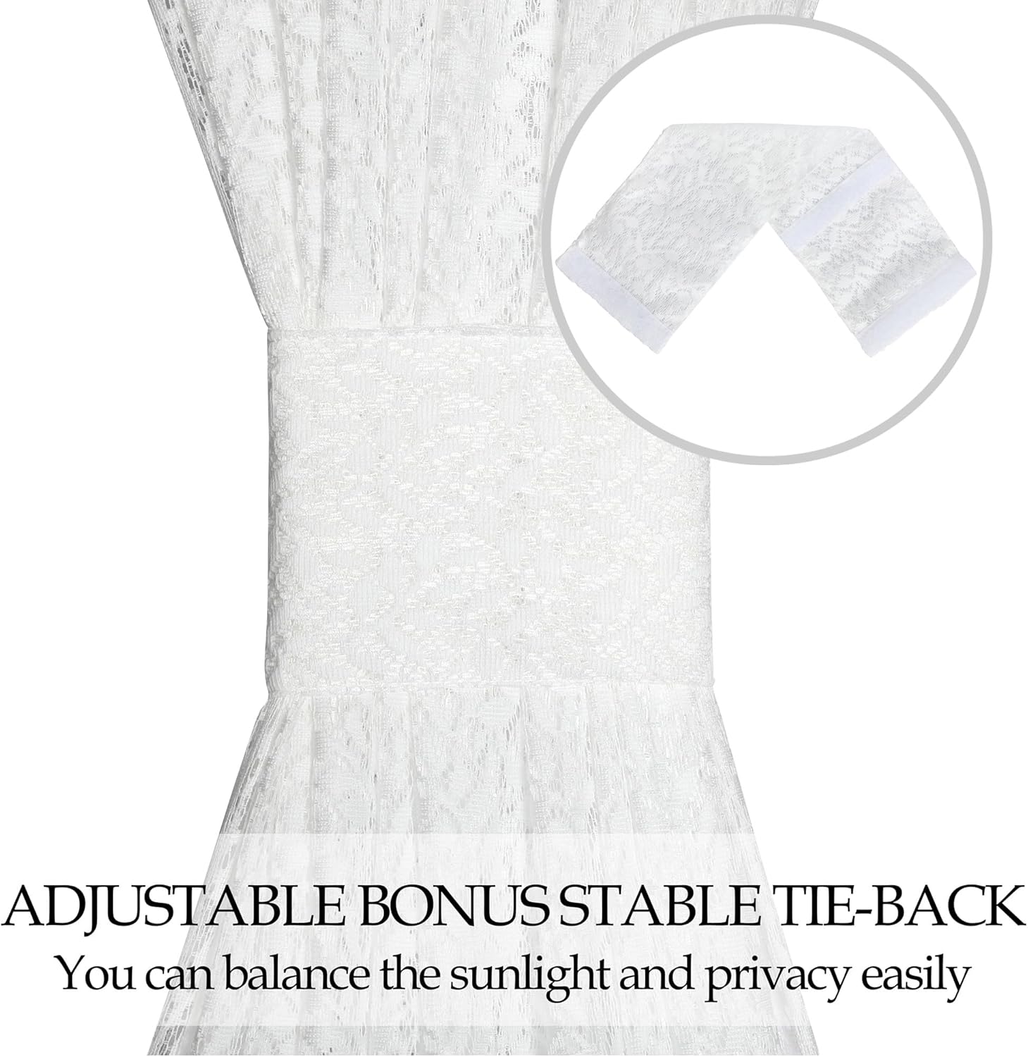 White Lace French Door Curtains with Tieback 52 x 72 Inch Panel