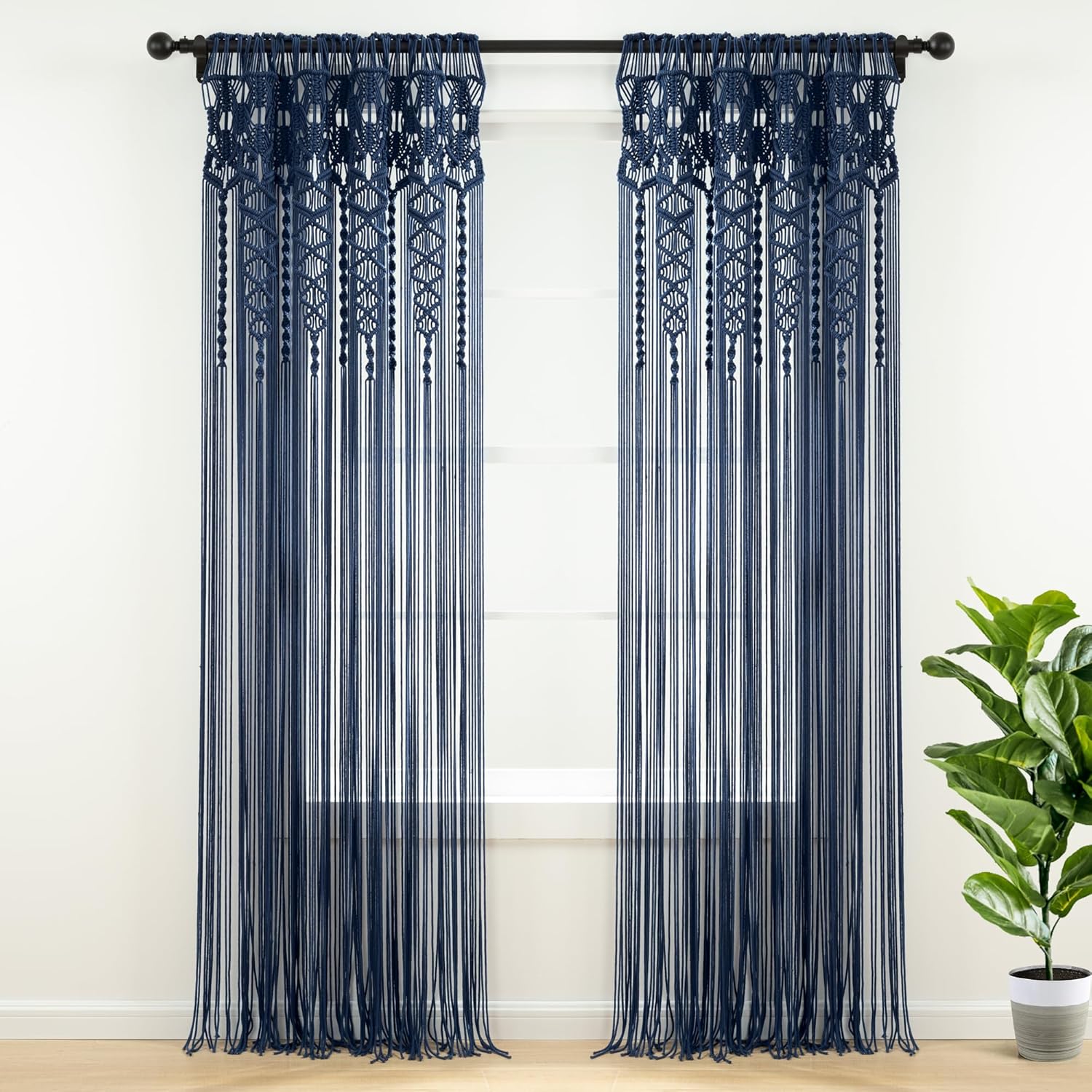 Lush Decor Boho Macrame Cotton Curtain Panel
