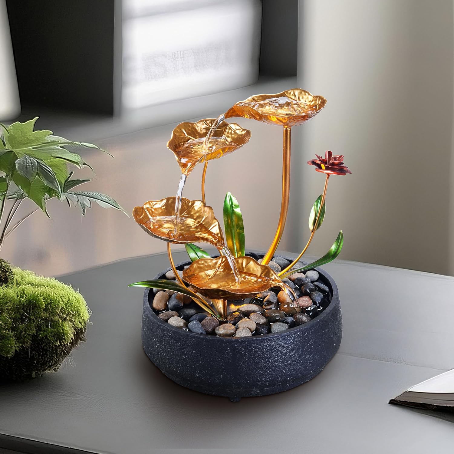 Metal Lotus Circulating Tabletop Fountain for Zen Home Decor