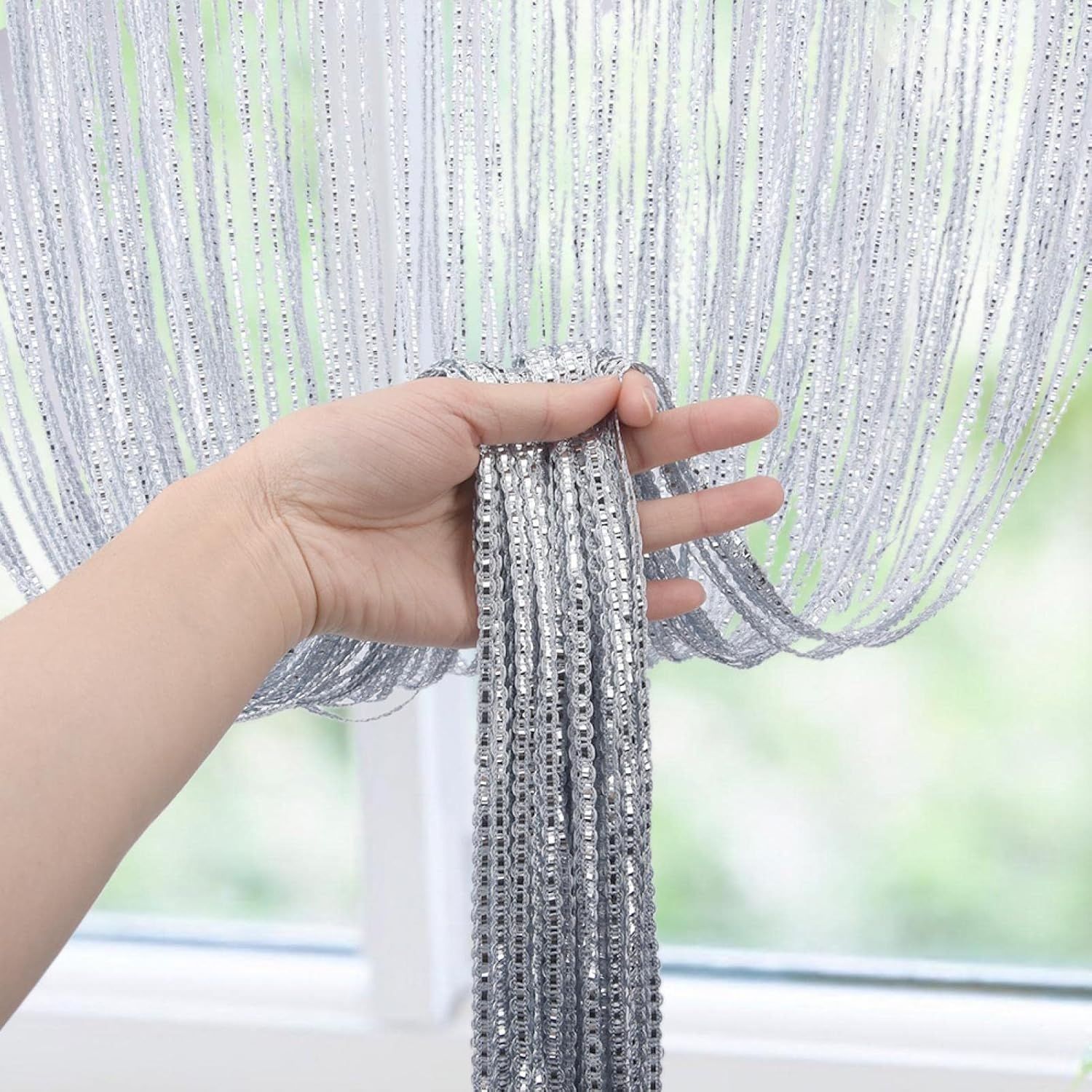 Sparkle String Curtains for Door 79x40inch Silver