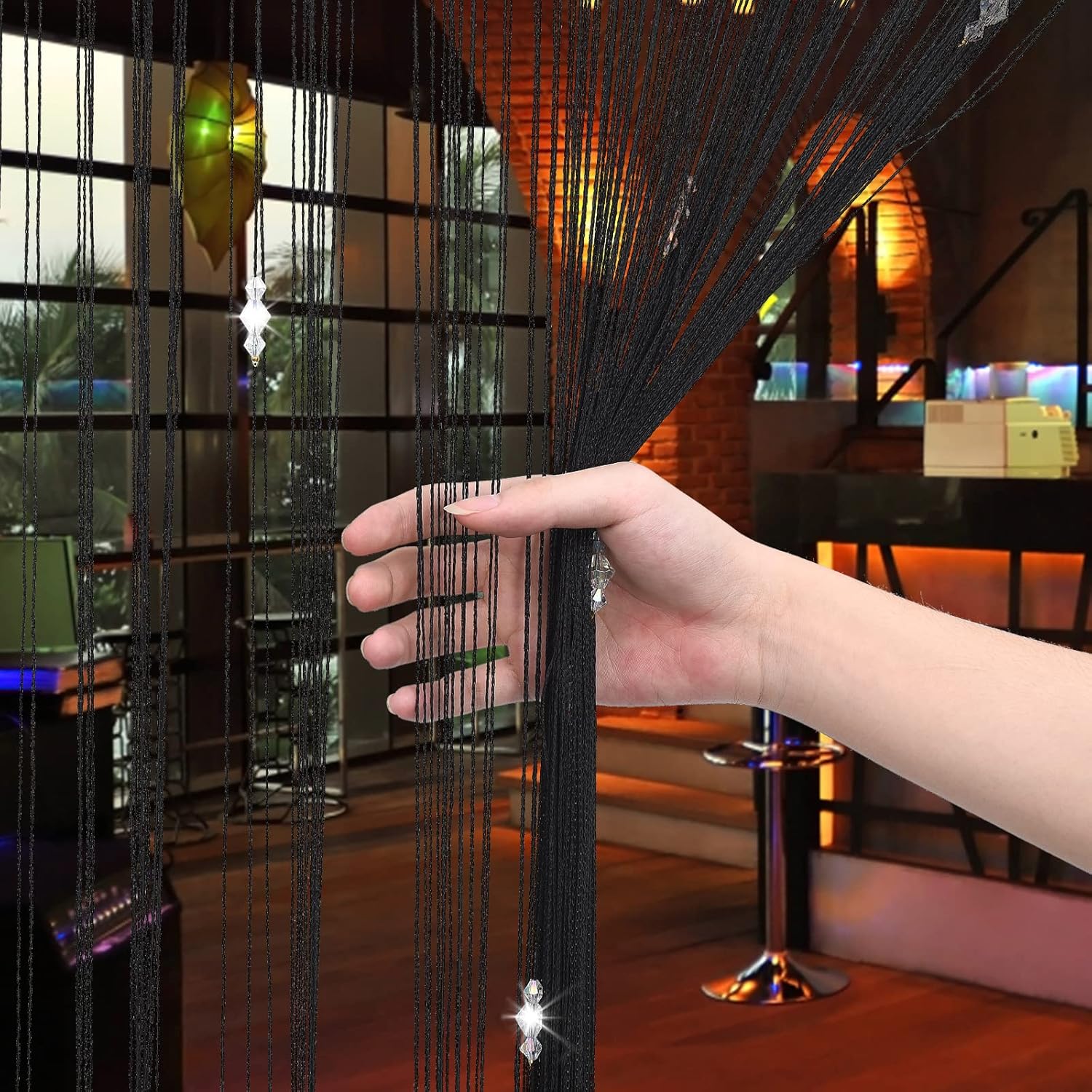 Greenwish Black Beads Curtain with Tassel for Door and Window