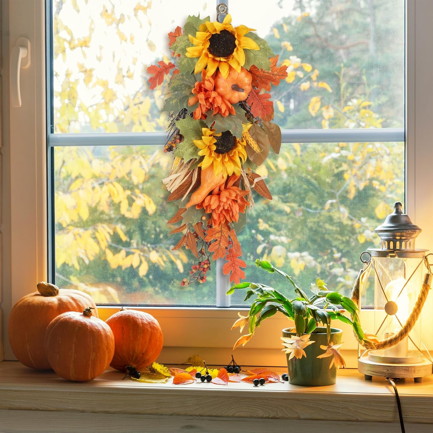 2PCS Fall Teardrop Swag Wreaths Autumn Decorations