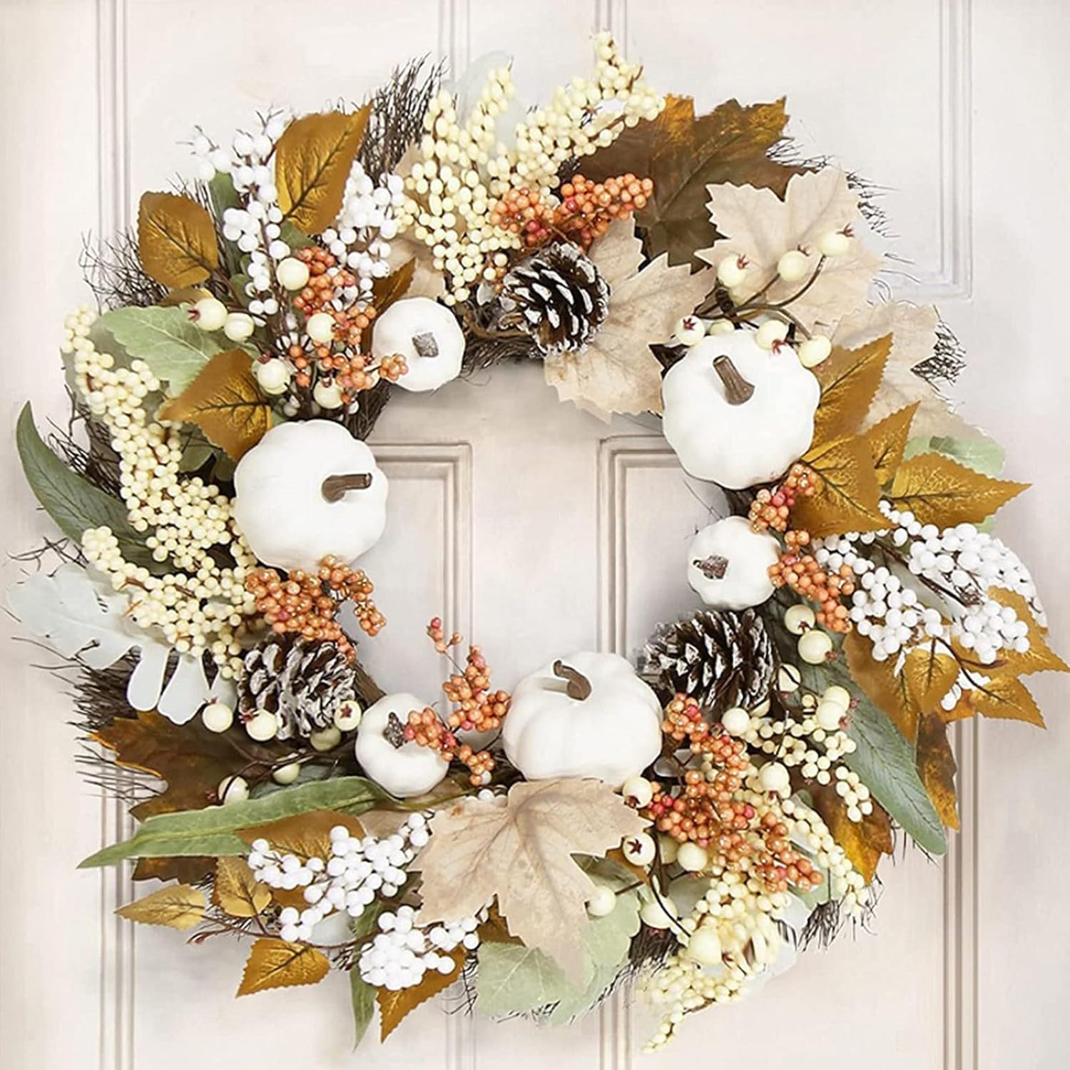 Ochine Fall Wreath Artificial White Pumpkin Wreath