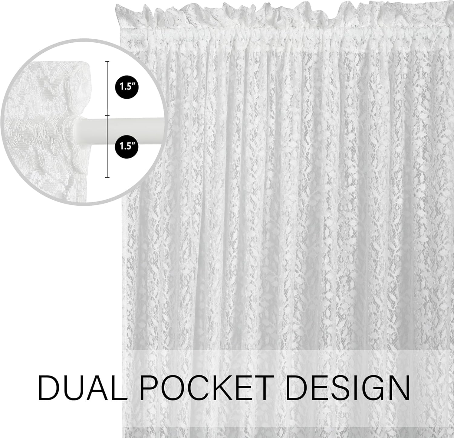 White Lace French Door Curtains with Tieback 52 x 72 Inch Panel