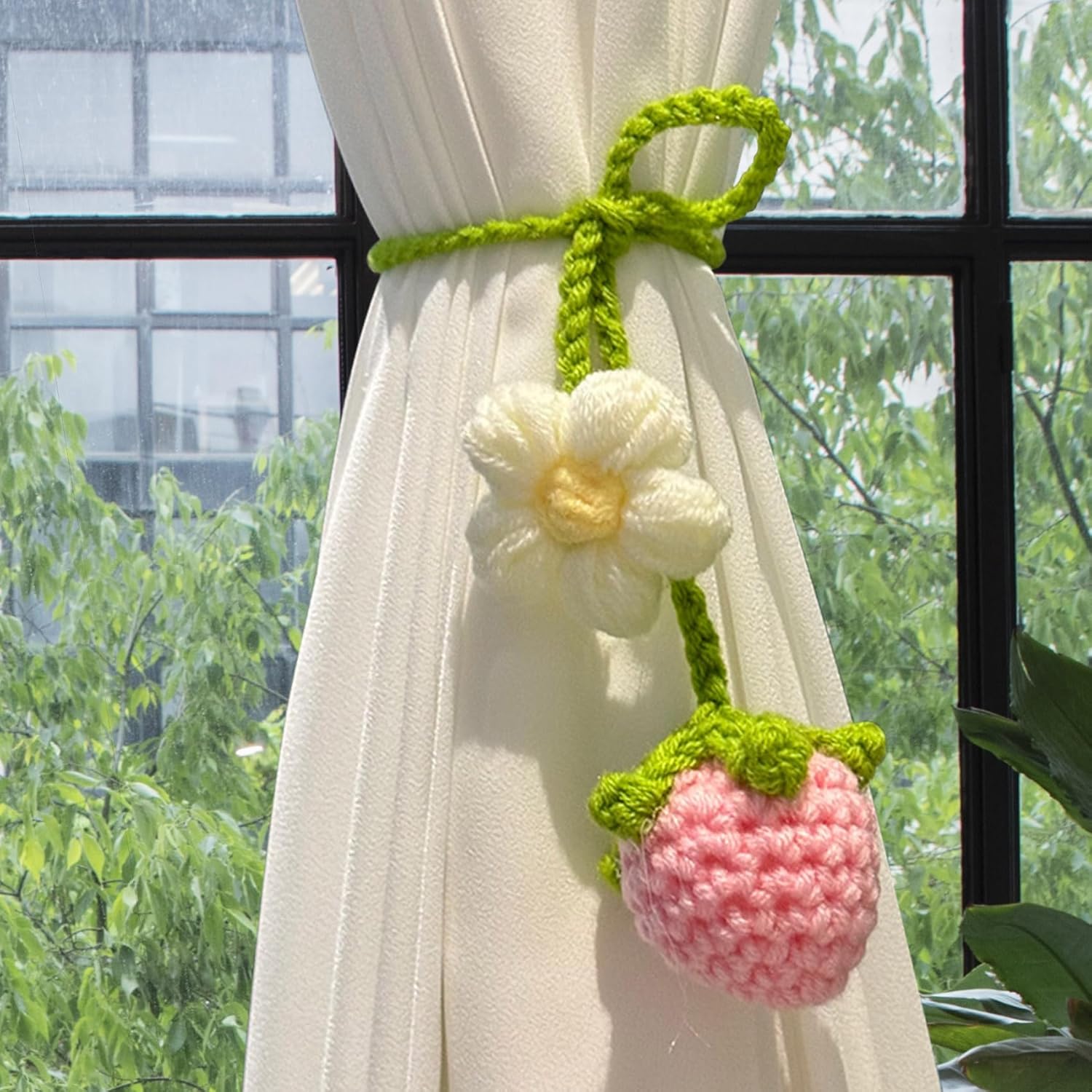 LB 2PCS Crochet Strawberry Flower Car Hanging Ornament