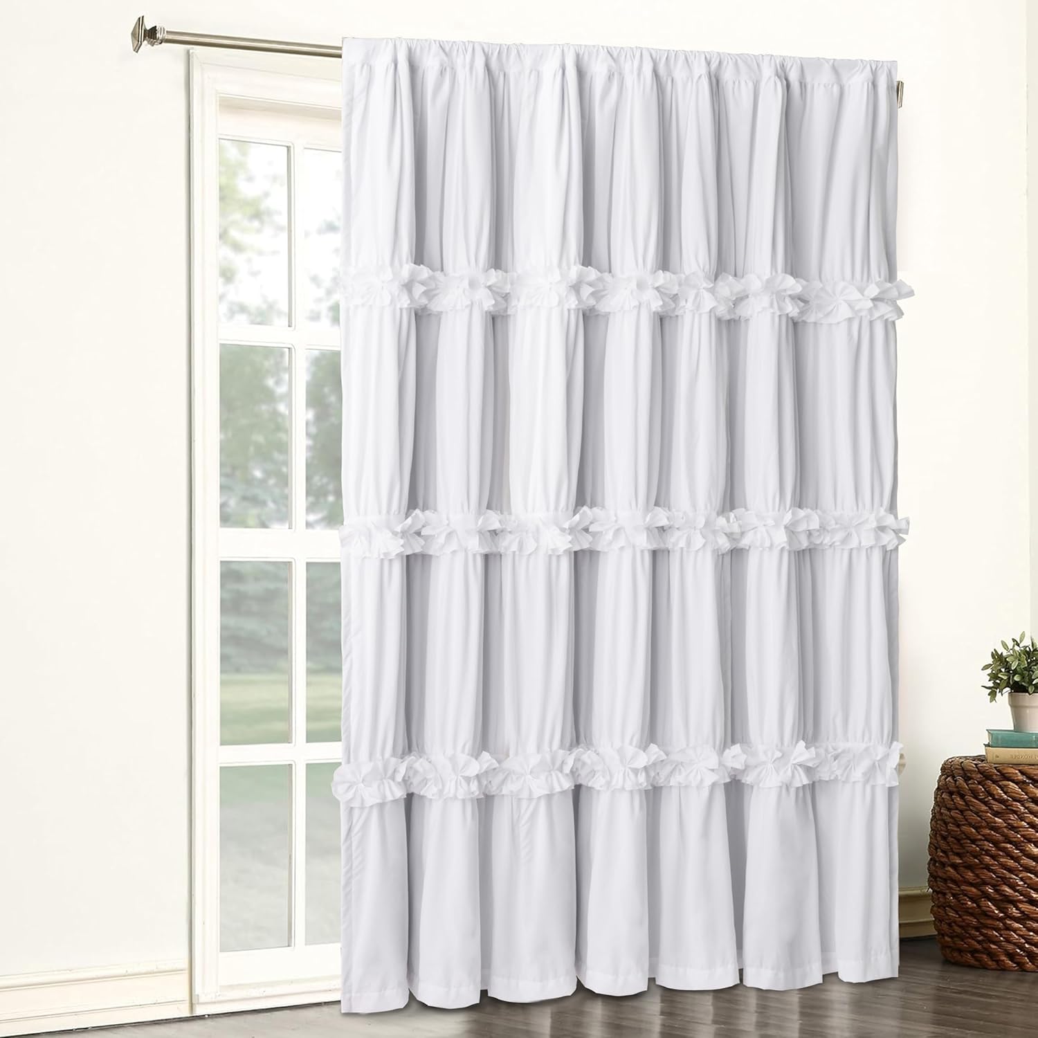 Boho Ruched Room Divider Curtains with Butterfly Flowers
