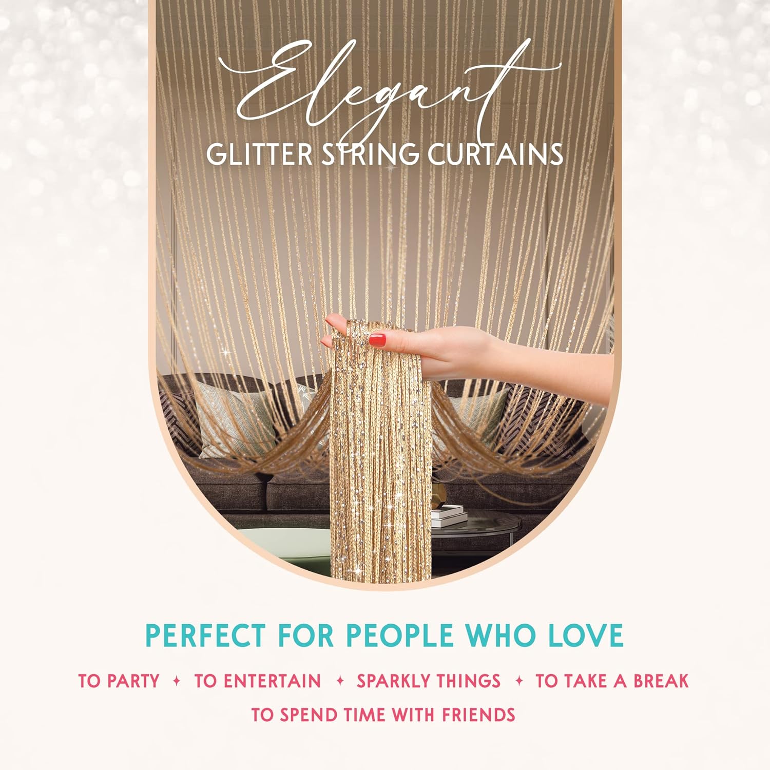 Glitter String Curtains 2 Pack - Gold Sequin Sparkle Decor