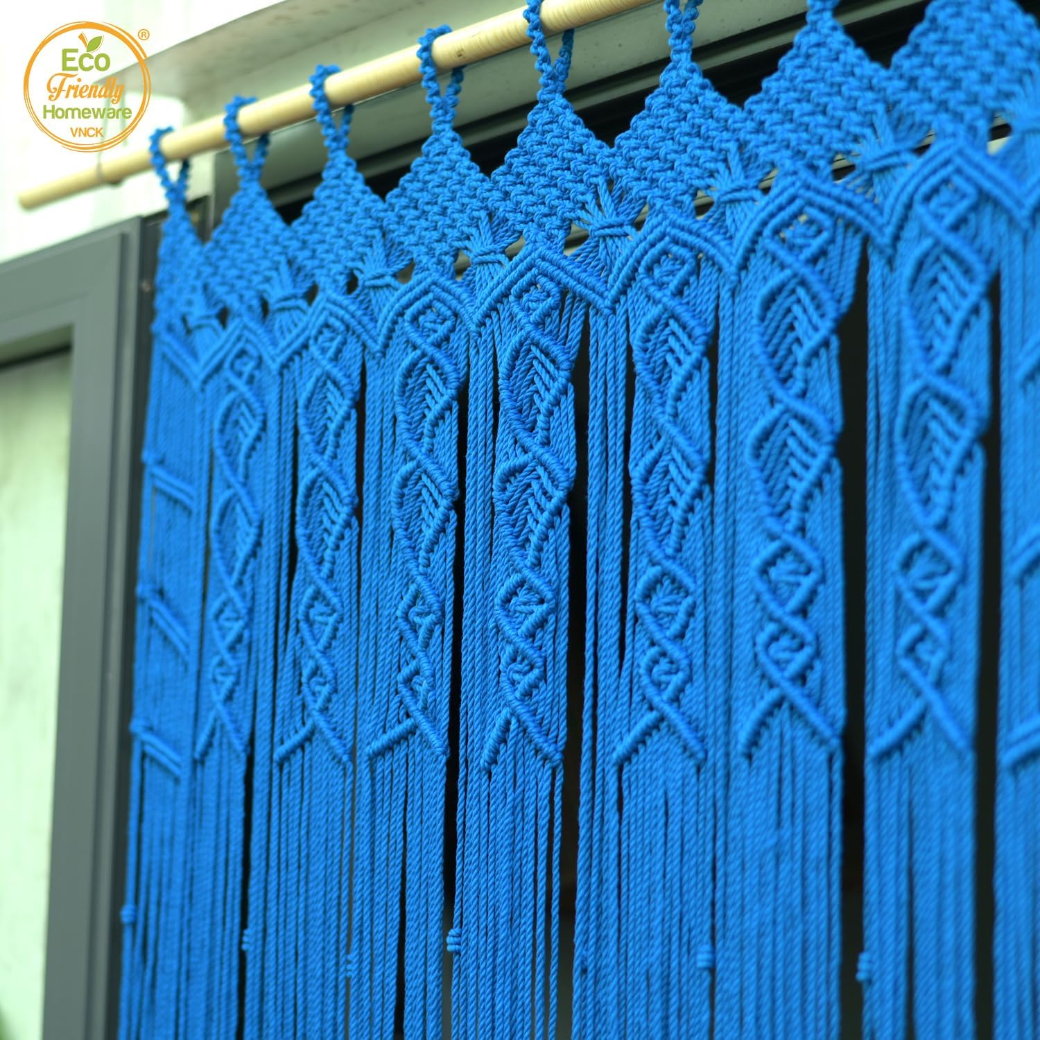 Boho Macrame Curtain with Beads - 77 x 35 Blue