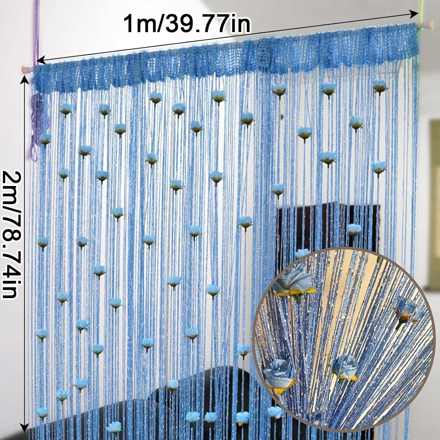Generic Rose Thread Door Curtain 100x200cm Blue