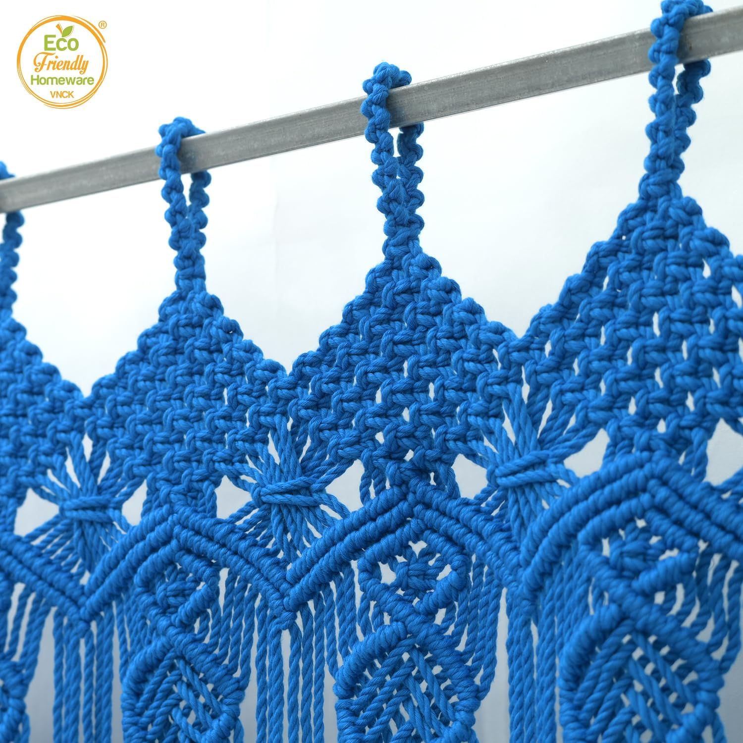 Boho Macrame Curtain with Beads - 77 x 35 Blue