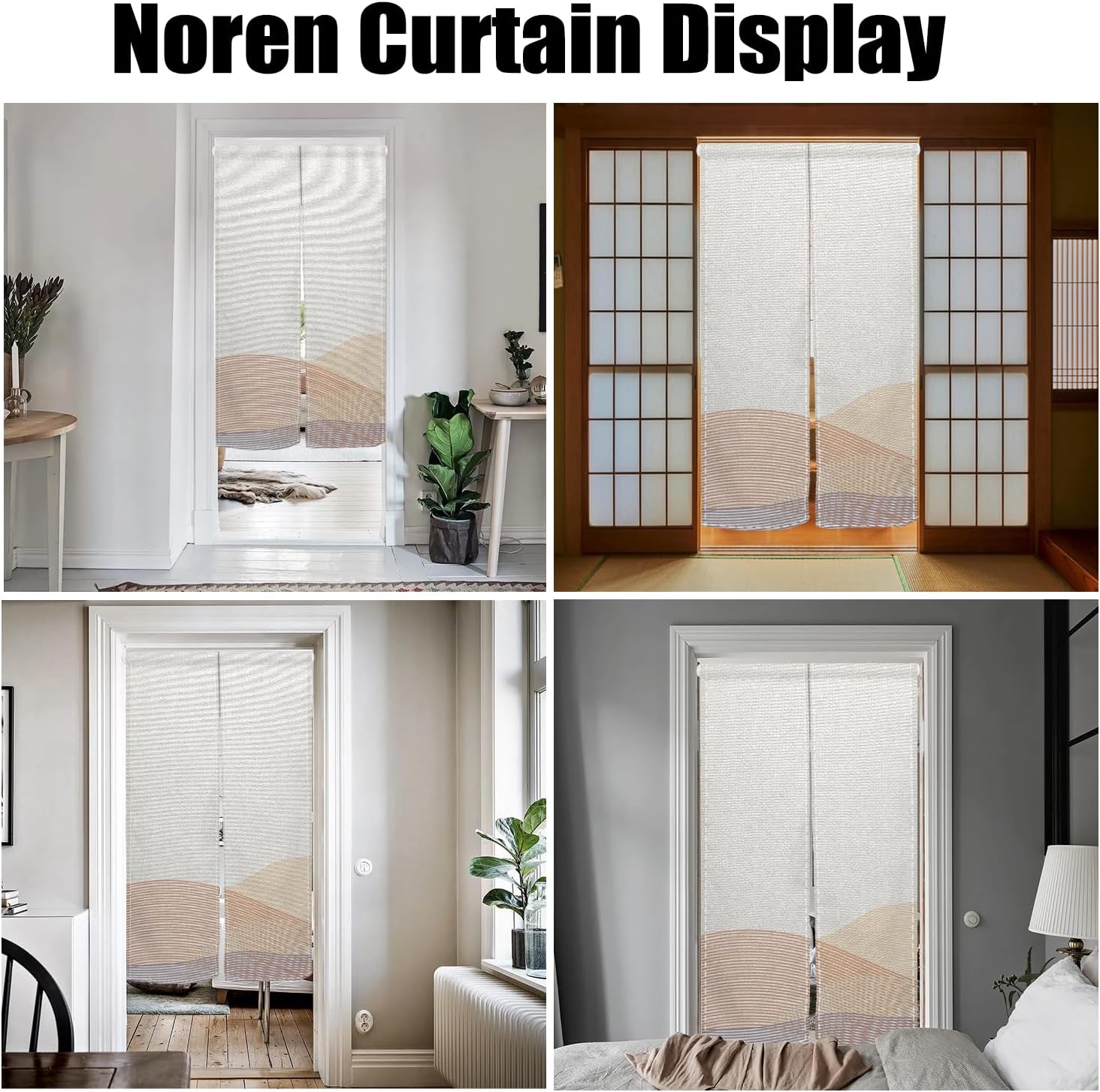 Japanese Noren Door Curtain Khaki Wave Design