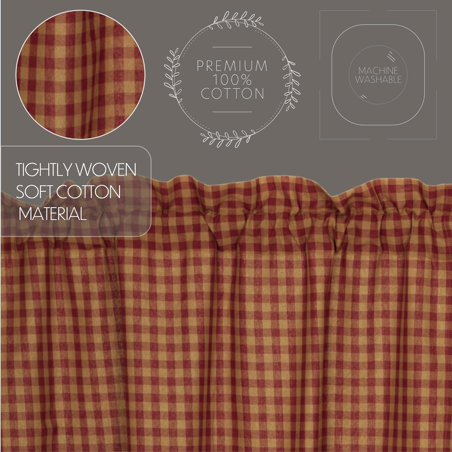 VHC Brands Burgundy Check Door Panel 72x40