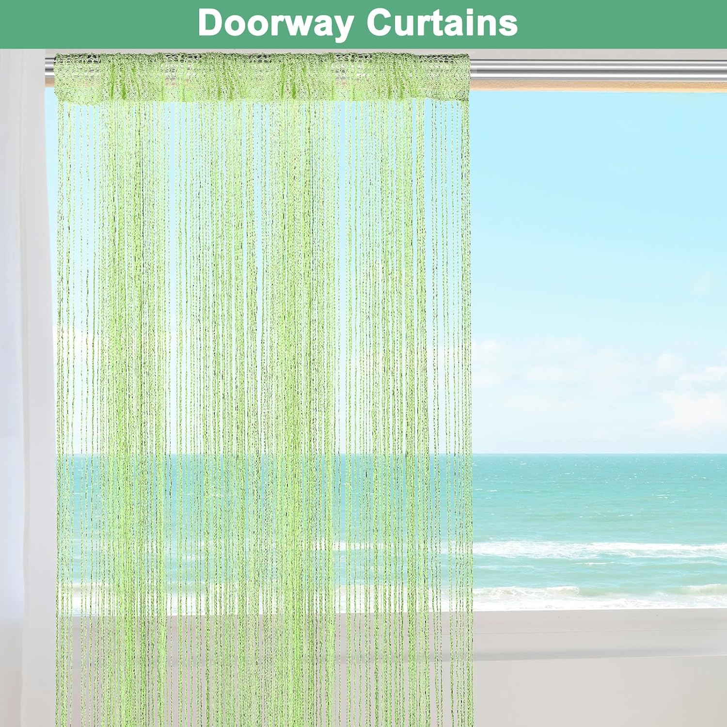 Decorative Door String Curtain with Fringe Design Fruit Green