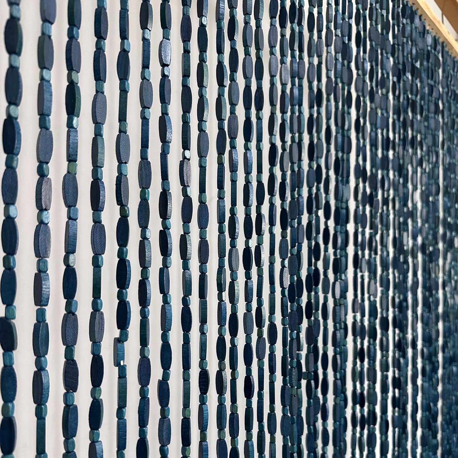 FlavorThings 36 x 79 Blue Beaded Curtain with Wood and Bamboo