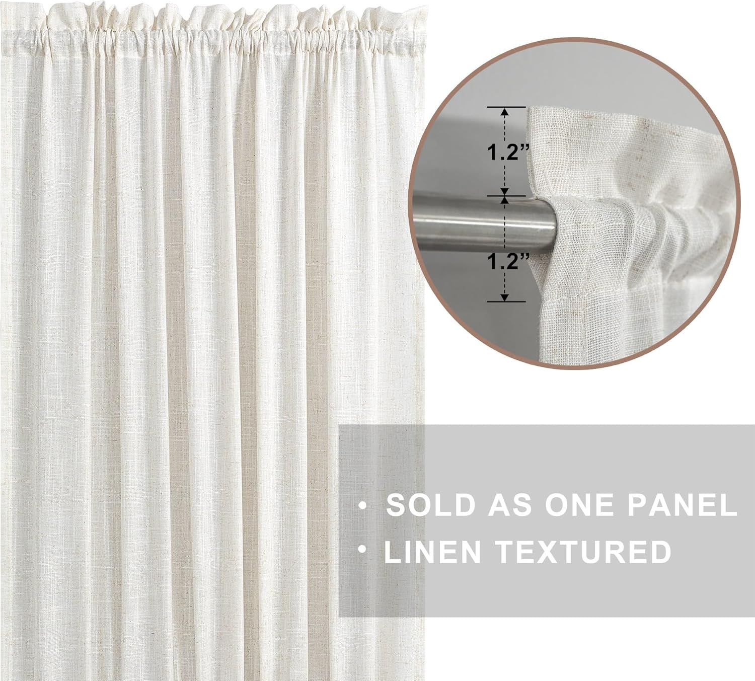 KOUFALL French Door Curtain Panel 25x72 Off White Cream Beige