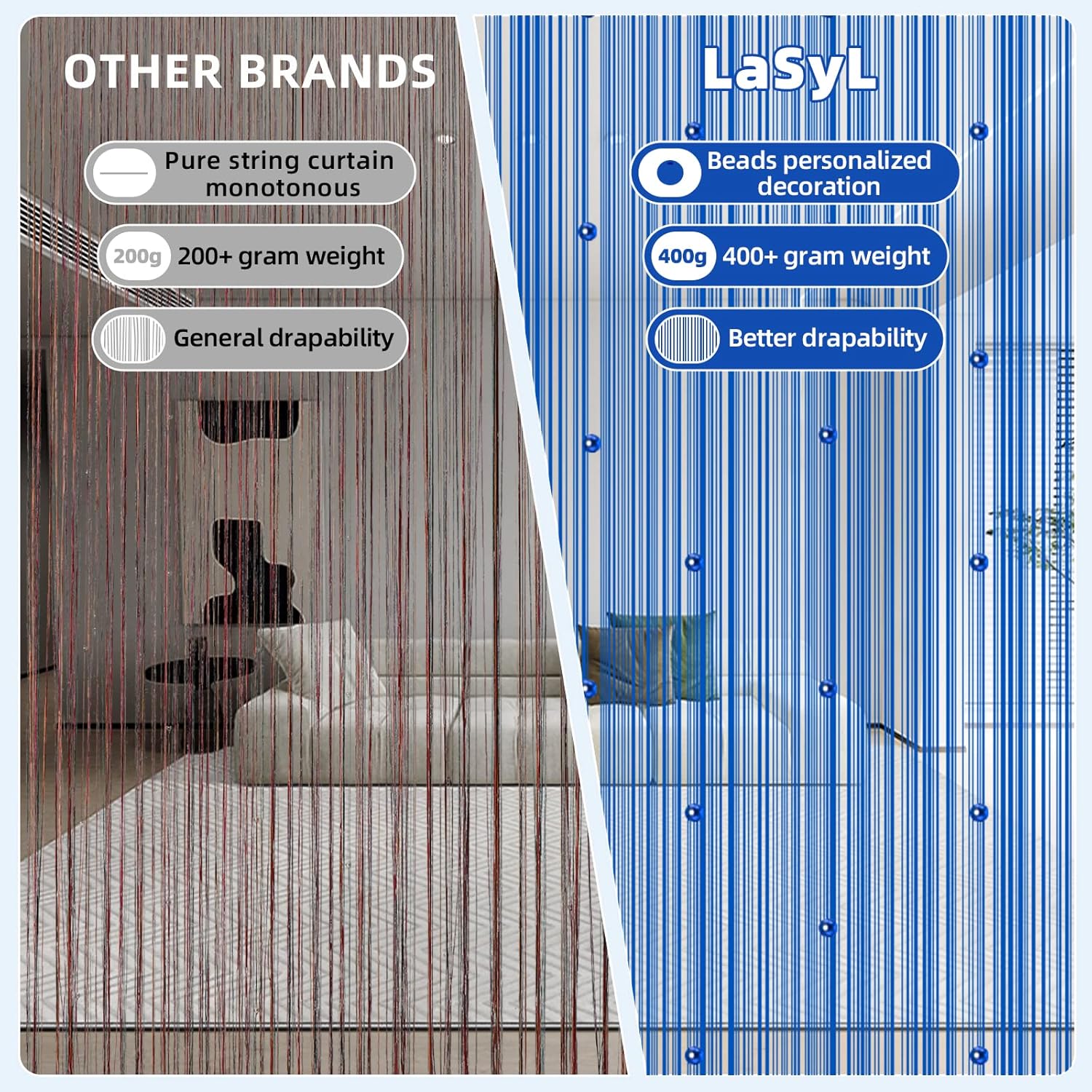 LaSyL Beaded Curtain for Doorway - Royal Blue 39x110 Inches