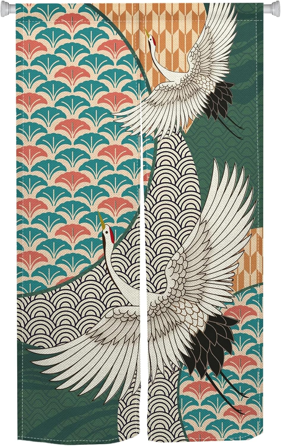 Green Cranes Noren Doorway Curtain Privacy Panel