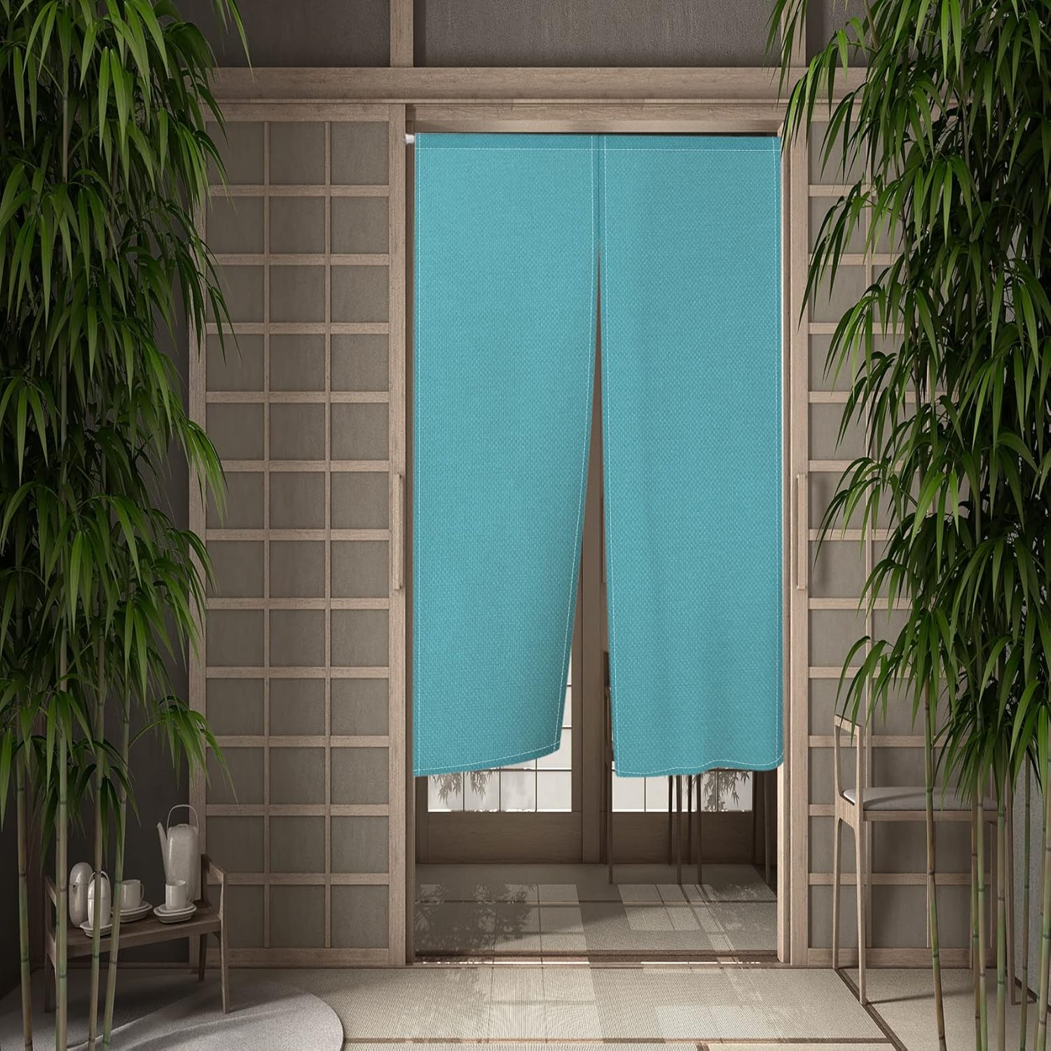 Leowefowa Solid Turquoise Blue Noren Door Curtain