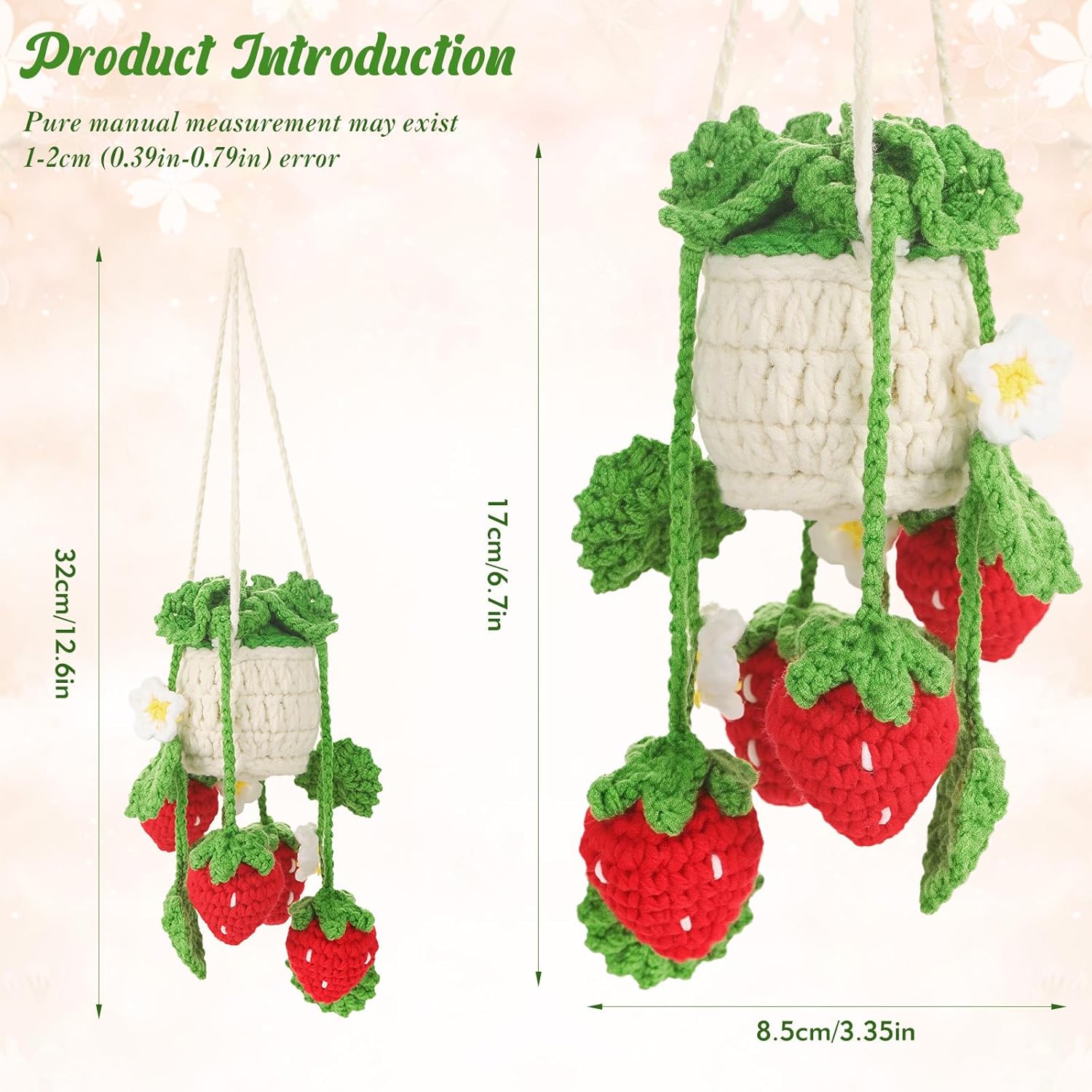 Handmade Crochet Strawberry Car Mirror Charm