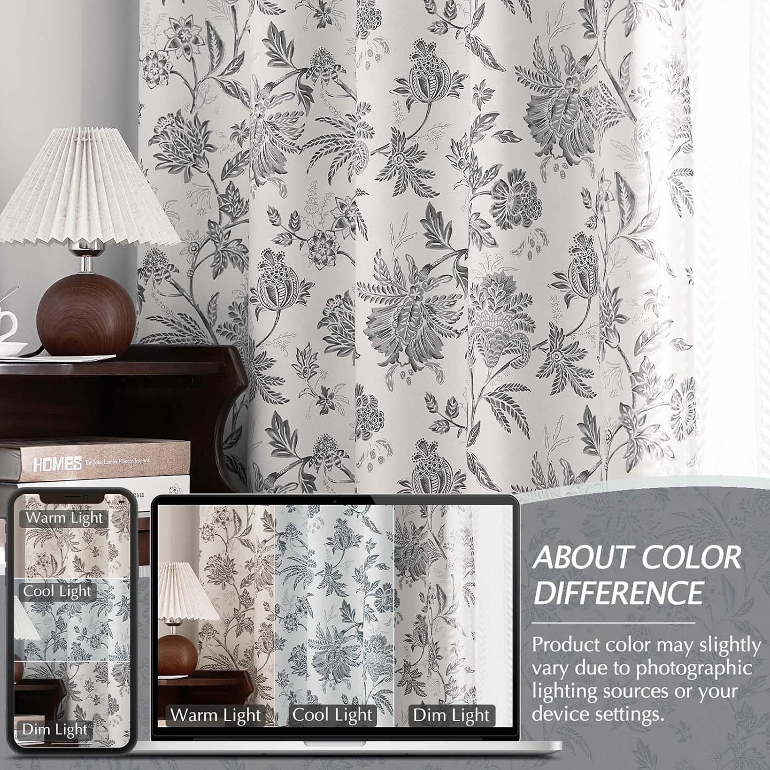 Vangao Floral Blackout Curtains 84 Inches 2 Panels