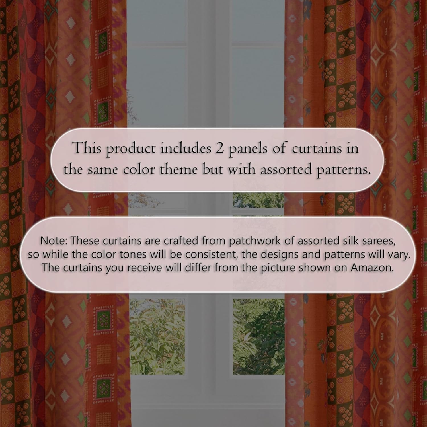 THE ART BOX Indian Silk Blend Sari Curtains 2 Panel