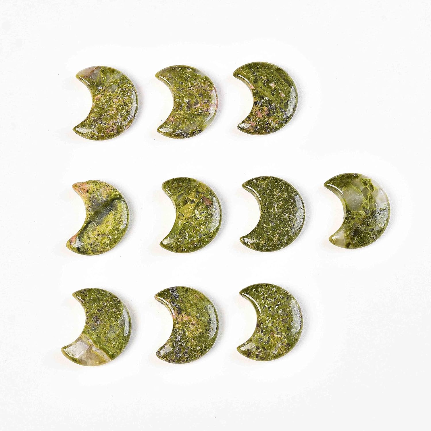 JIC Gem 10 Piece Moon Shape Unakite Crystal Set