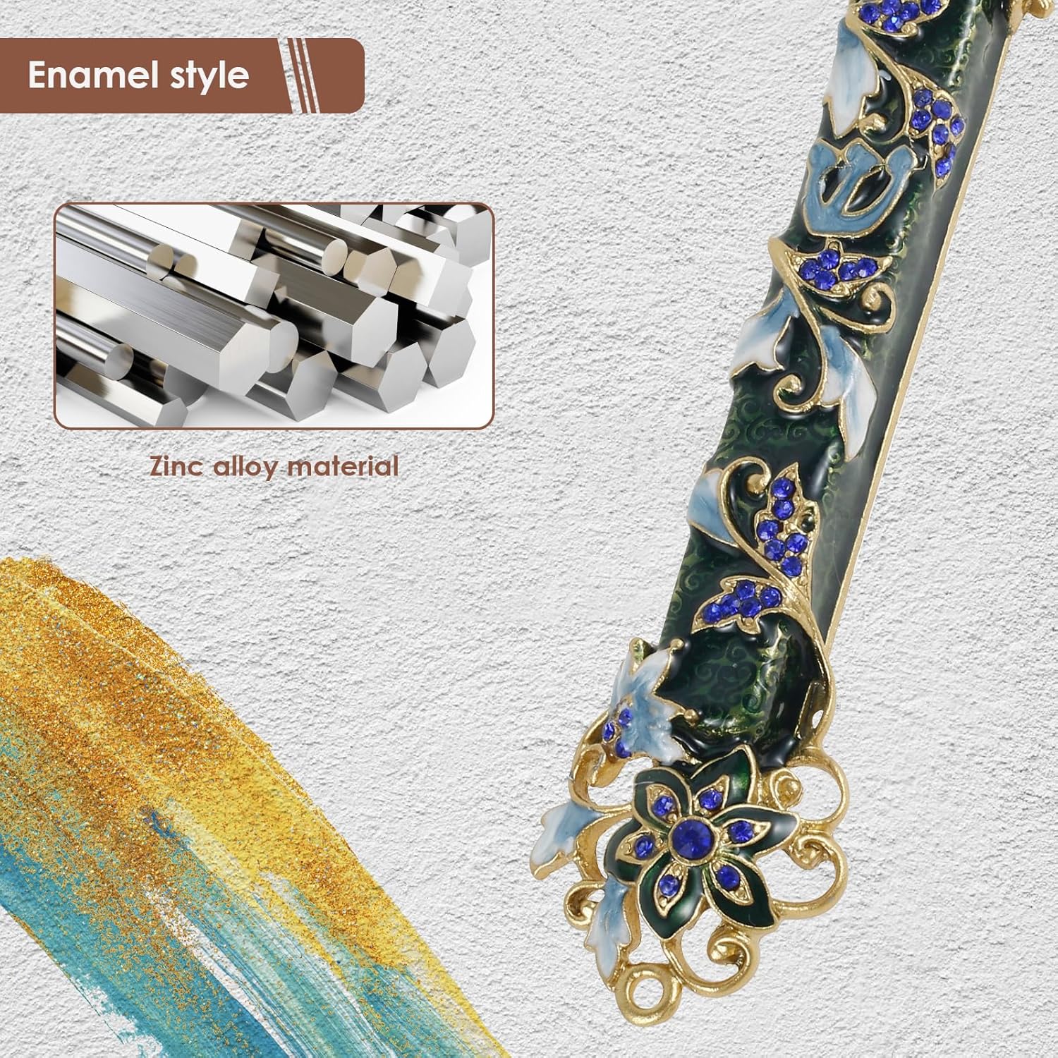 Hand Painted Green Mezuzah Zinc Alloy Decor