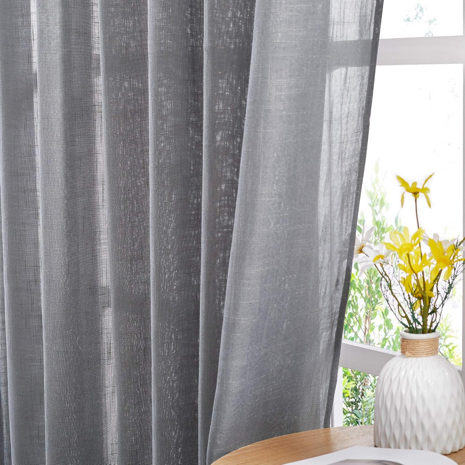 NICETOWN Linen Textured Window Curtain with Grommet Top