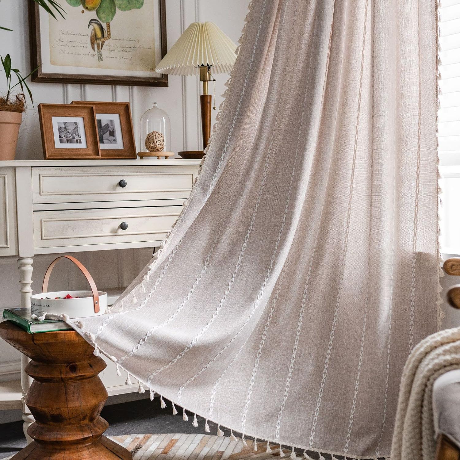 Light Brown Boho Curtain Panel 52x78 Inches