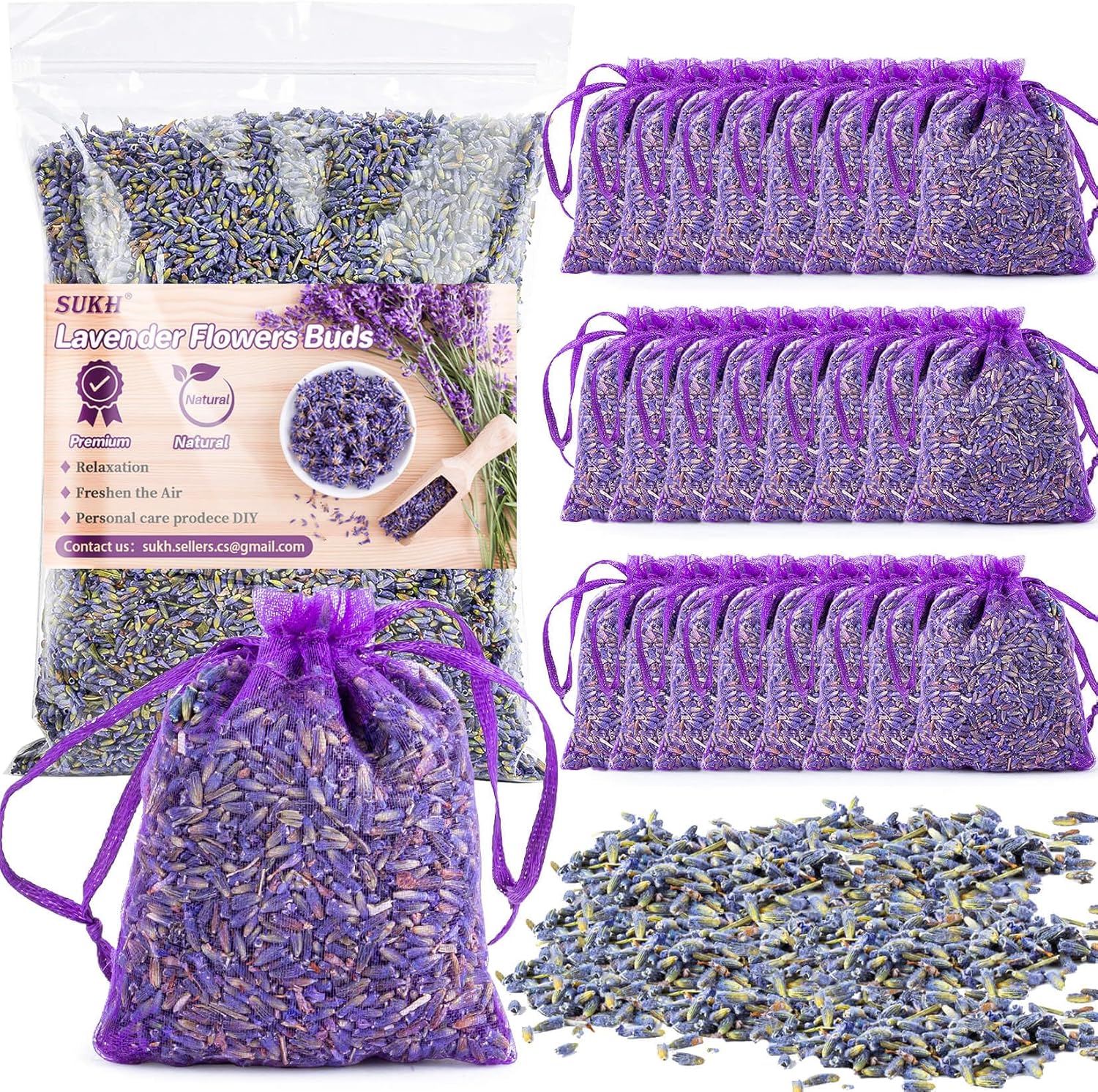 66Oz Sukh Lavender Sachet Bags - Fresh Scented Dried Flowers for Home Fragrance