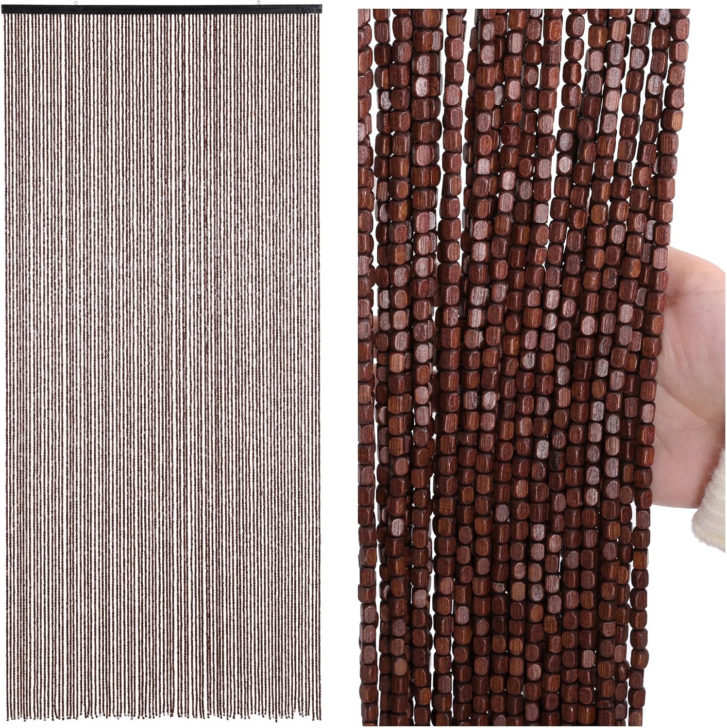 BECHAEO Bamboo Beaded Curtain 90 Strands Brown