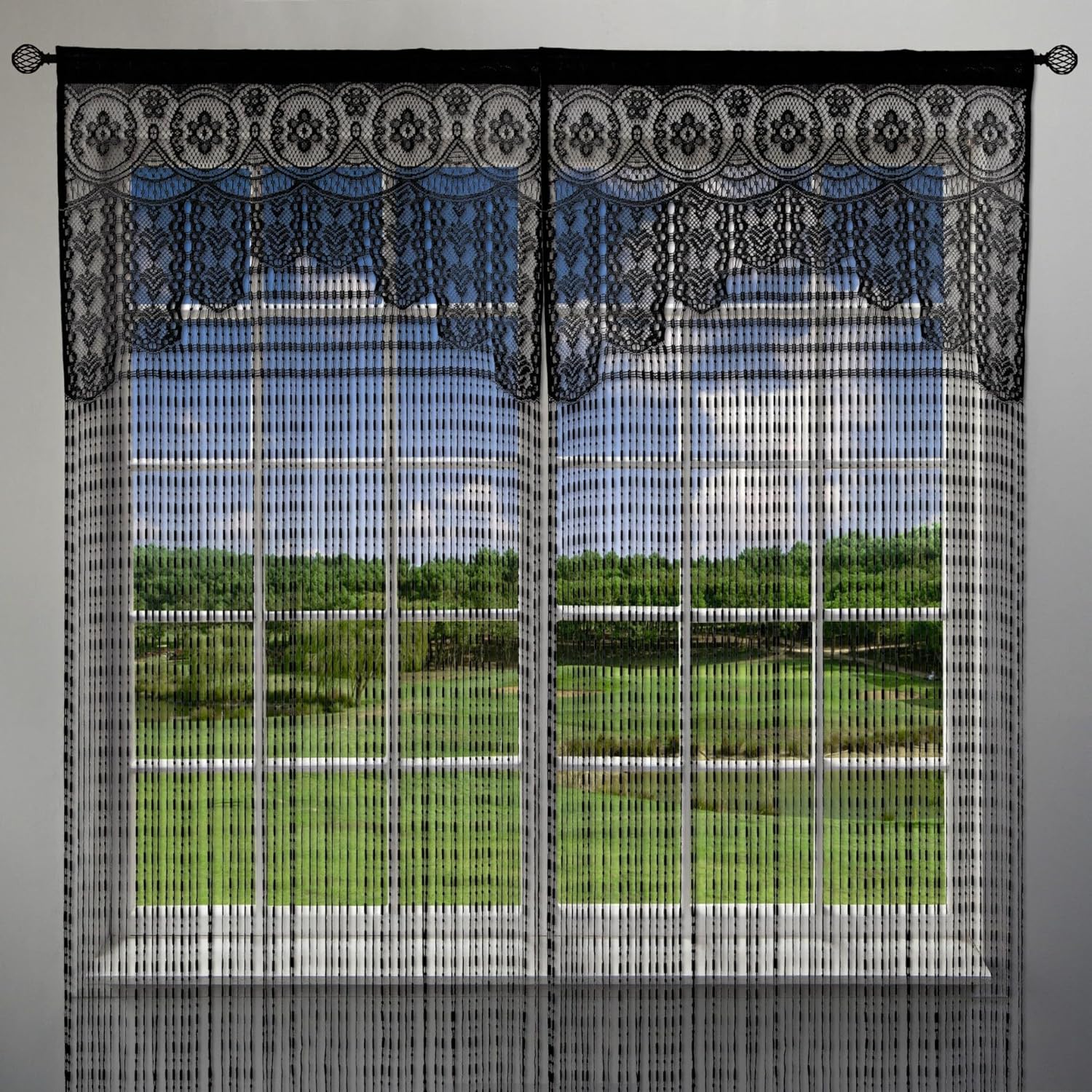 Lace Door String Curtain Black 39x79in