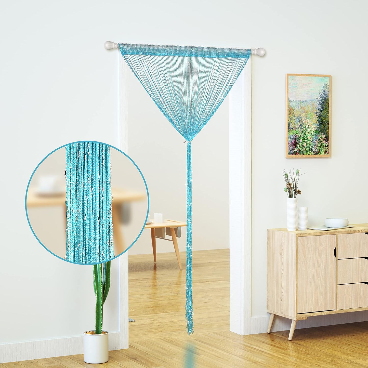 Glitter Beaded Curtain Panel Blue 39x79 Inches
