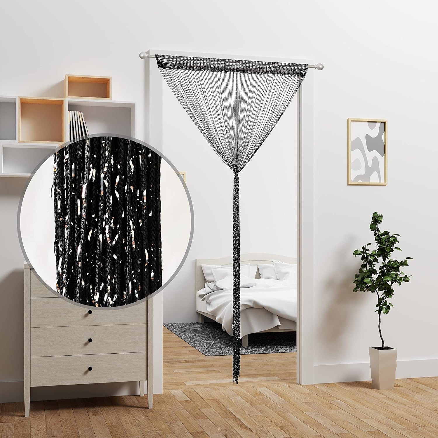 2 Pieces Black Beaded Curtain Door Divider Panel