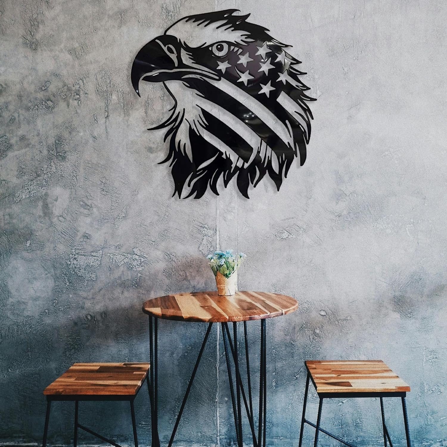 Patriotic Bald Eagle American Flag Metal Wall Art 40 Inches