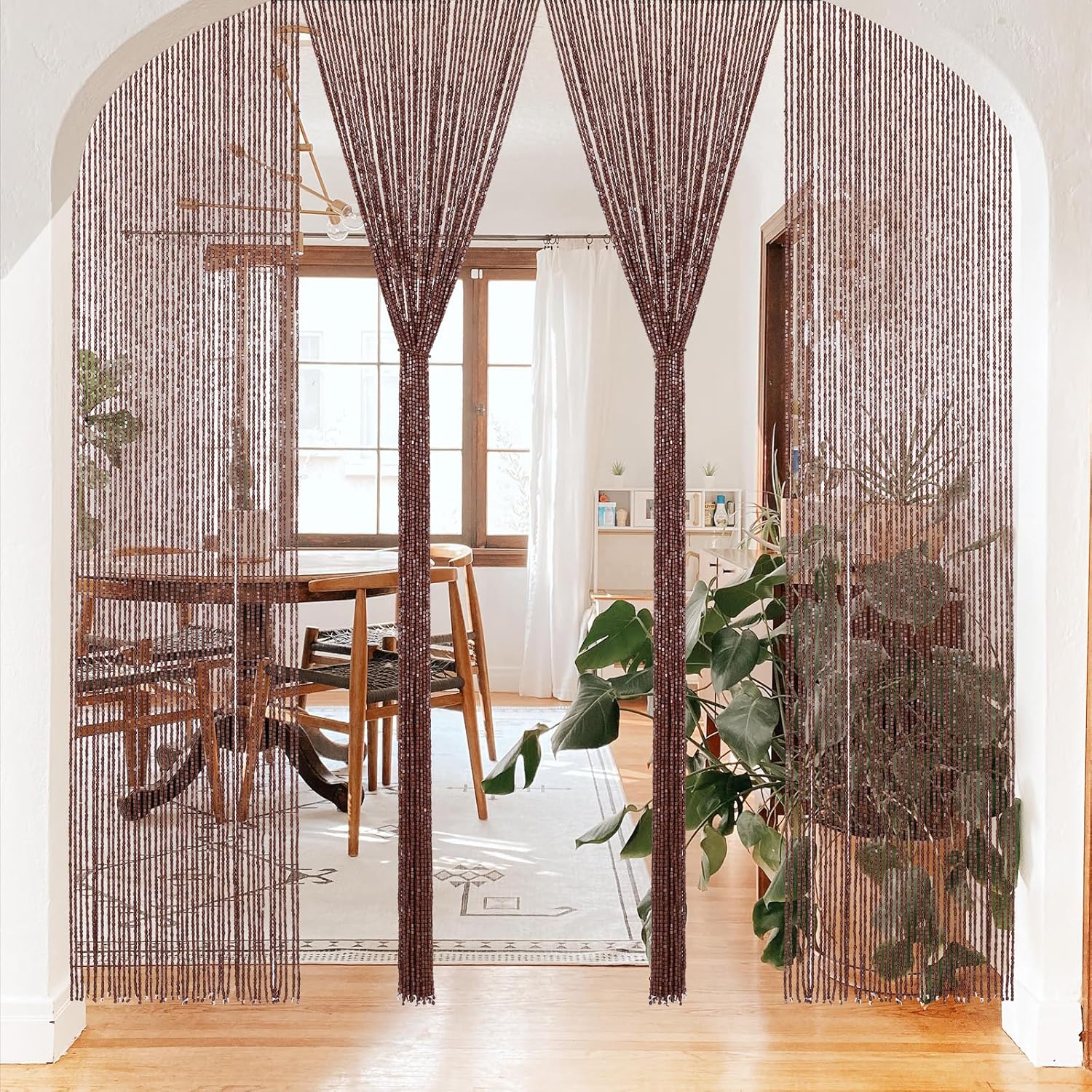 BECHAEO Bamboo Beaded Curtain 90 Strands Brown