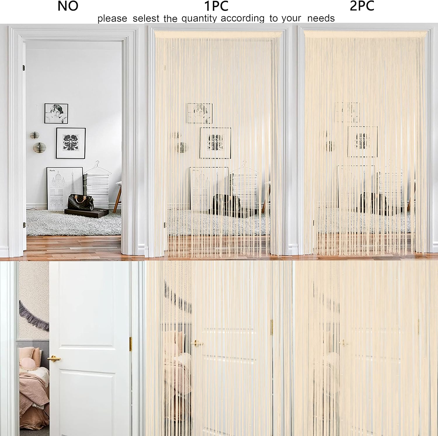 Beige Spaghetti String Curtain Panel 100x200cm