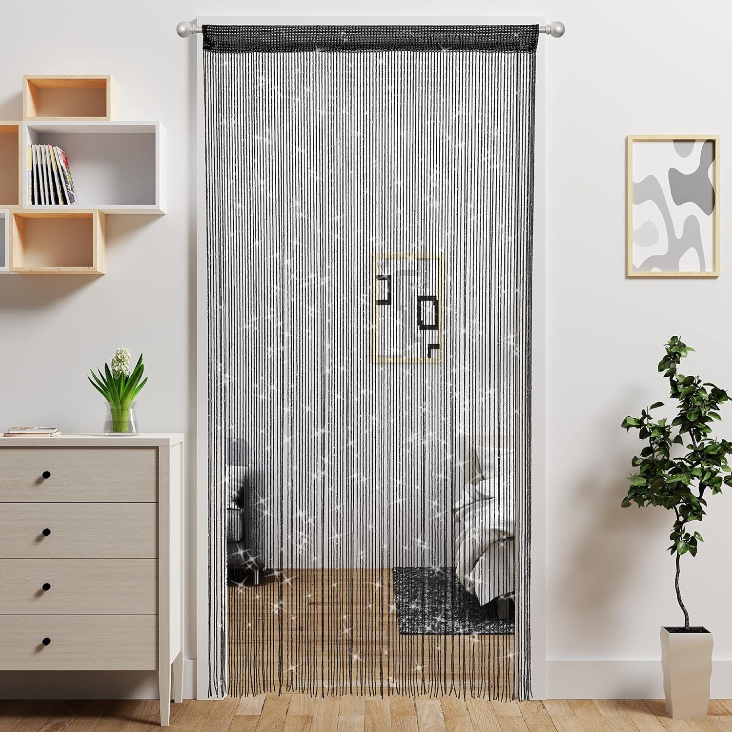 2 Pieces Black Beaded Curtain Door Divider Panel