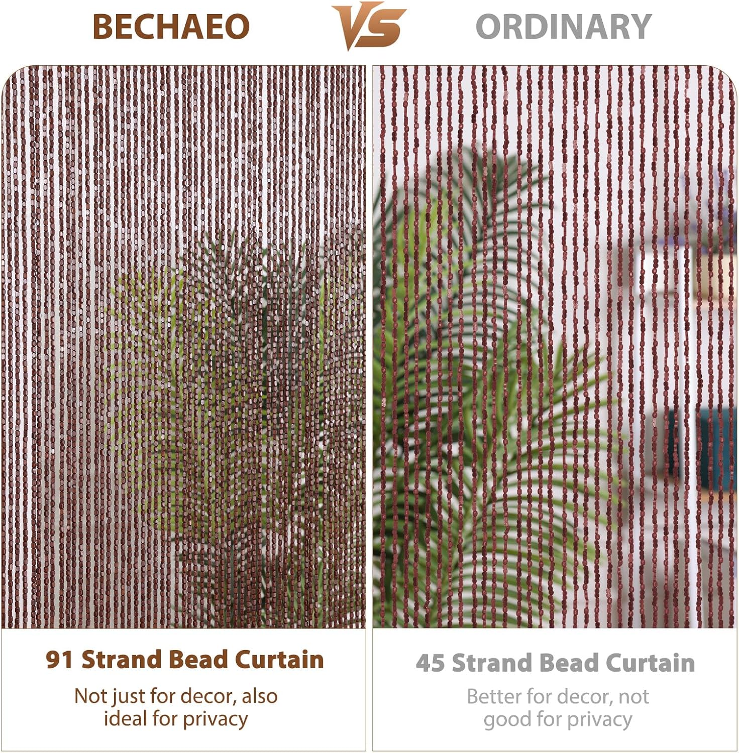 BECHAEO Bamboo Beaded Curtain 90 Strands Brown