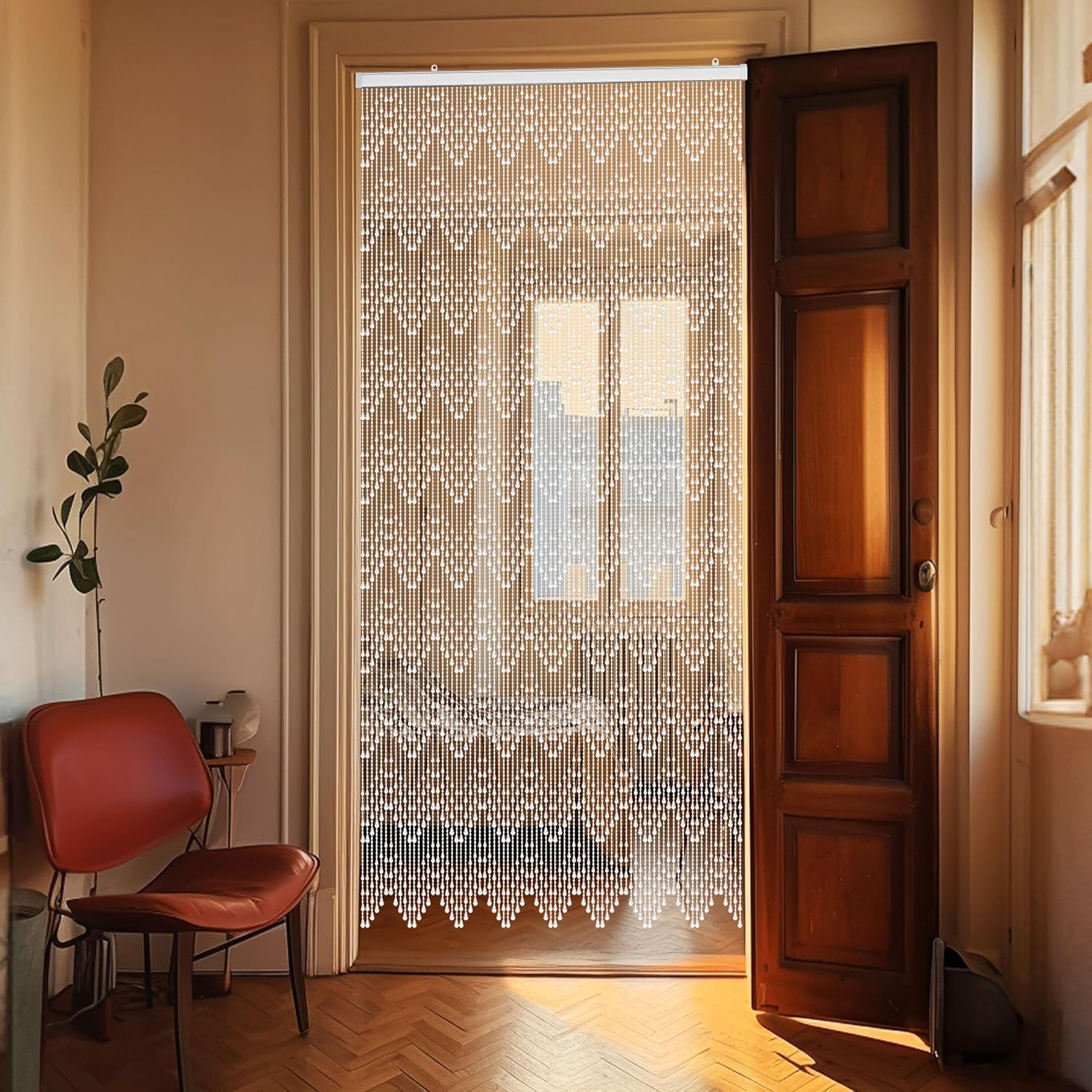 Crystal Beaded Curtain 355 x 79 Inches White Wave Pattern