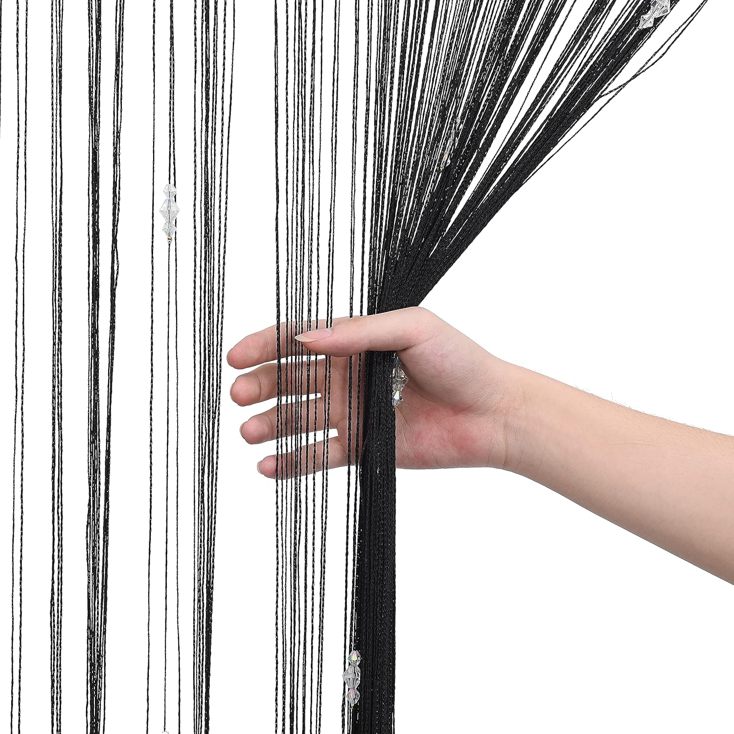 Greenwish Black Beads Curtain with Tassel for Door and Window
