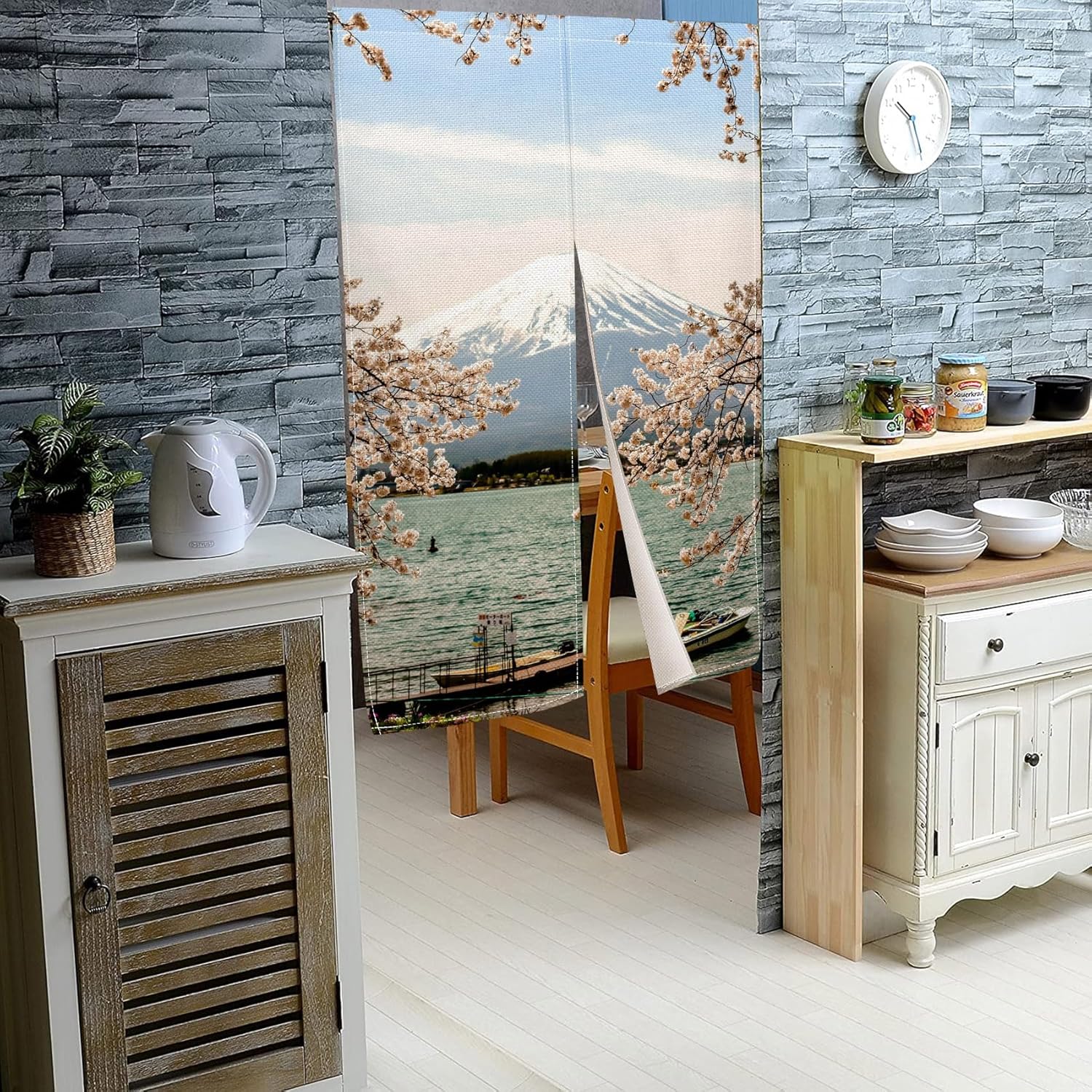 Leowefowa Pink Cherry Blossom Noren Door Curtain
