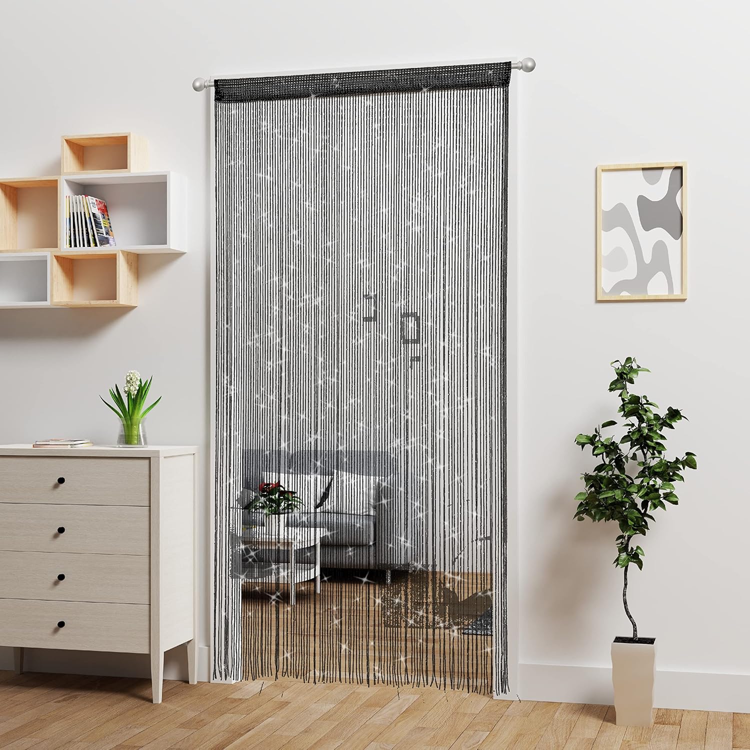 2 Pieces Black Beaded Curtain Door Divider Panel