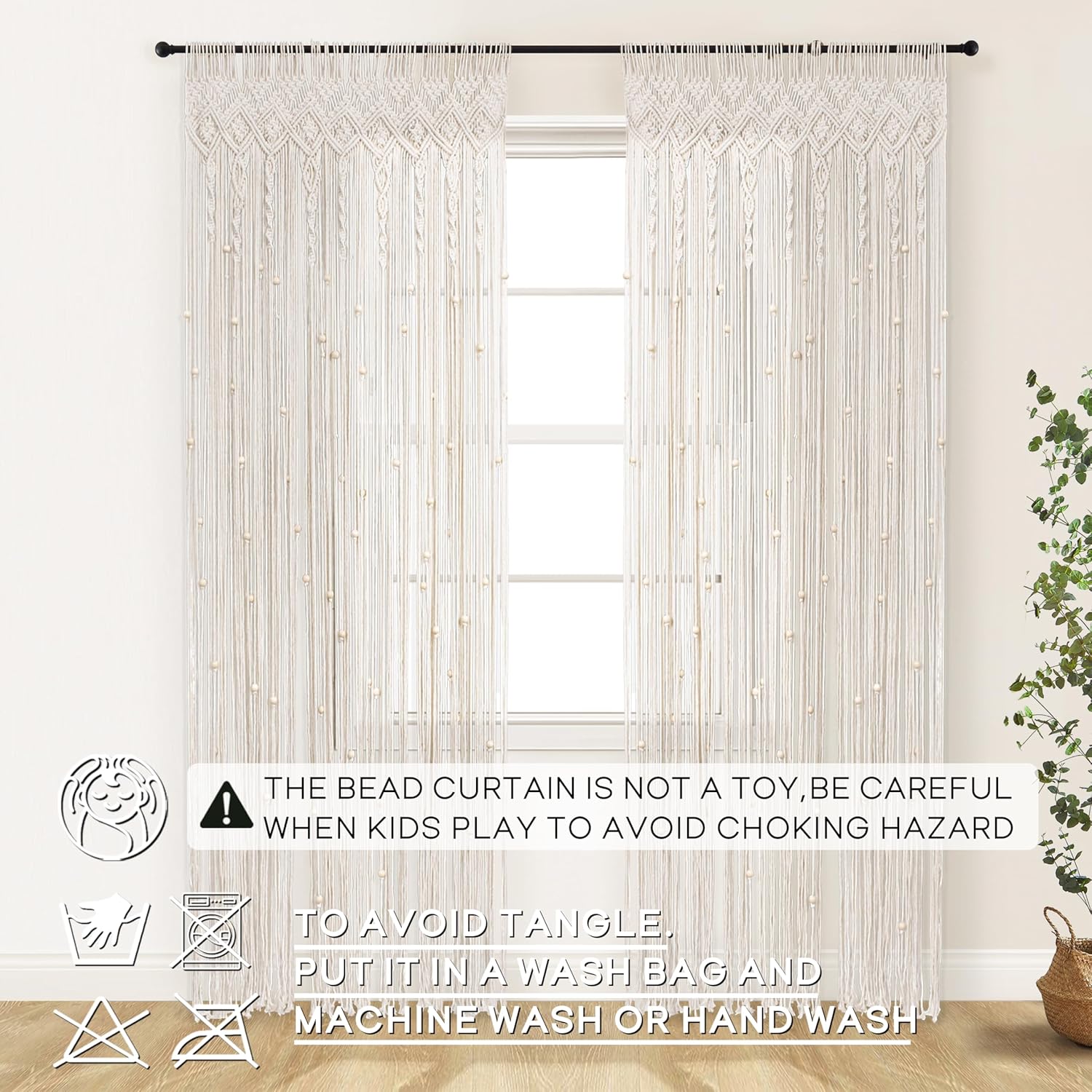 Lino Rosa 80 Inch Beaded Curtain for Doorway