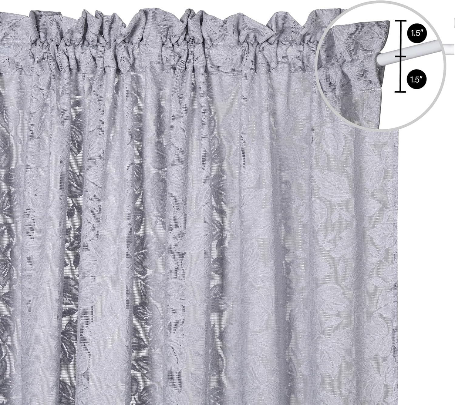 Grey Leaf Lace French Door Curtains 72 2 Pack