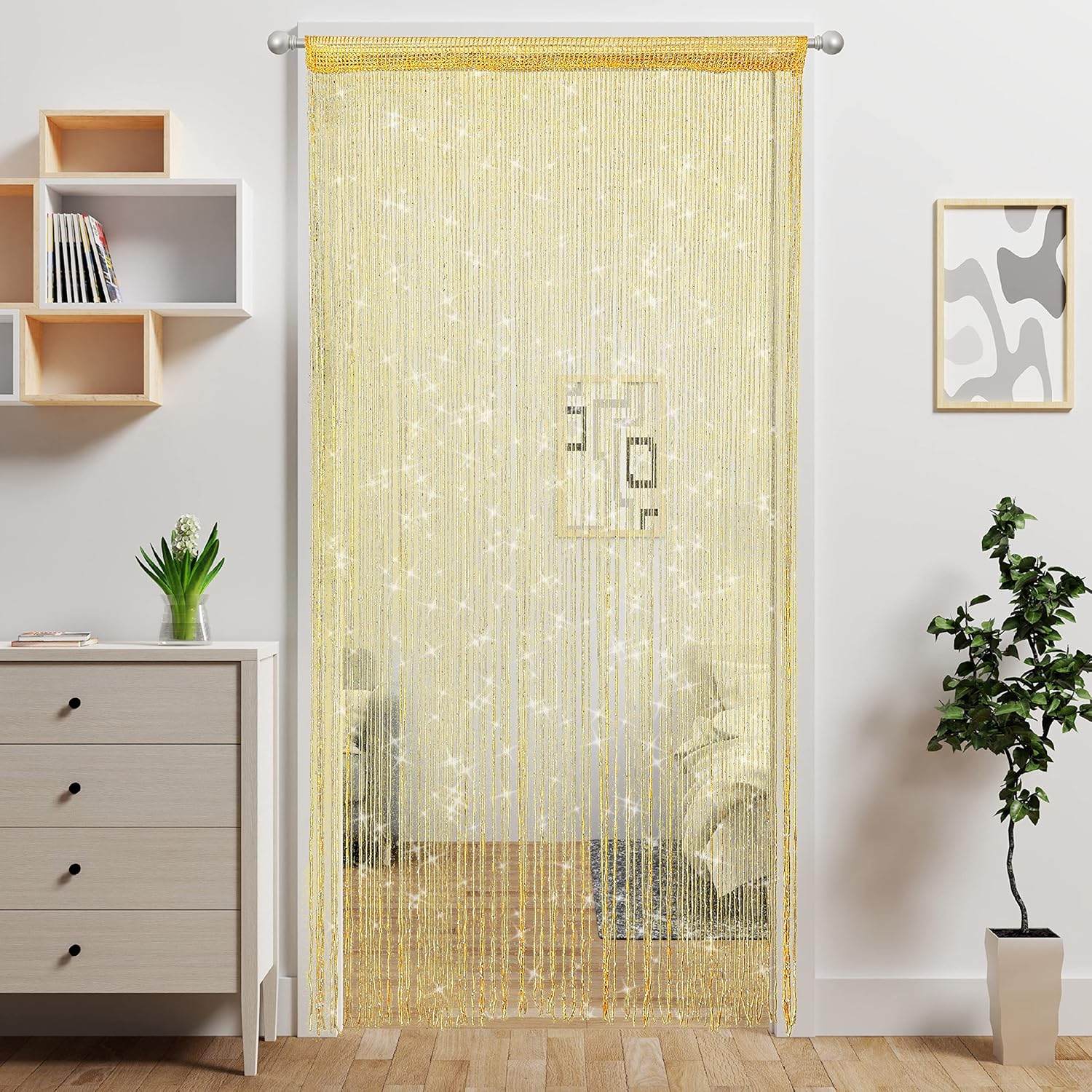 4 Piece Gold Beaded Curtain for Doorway Decor