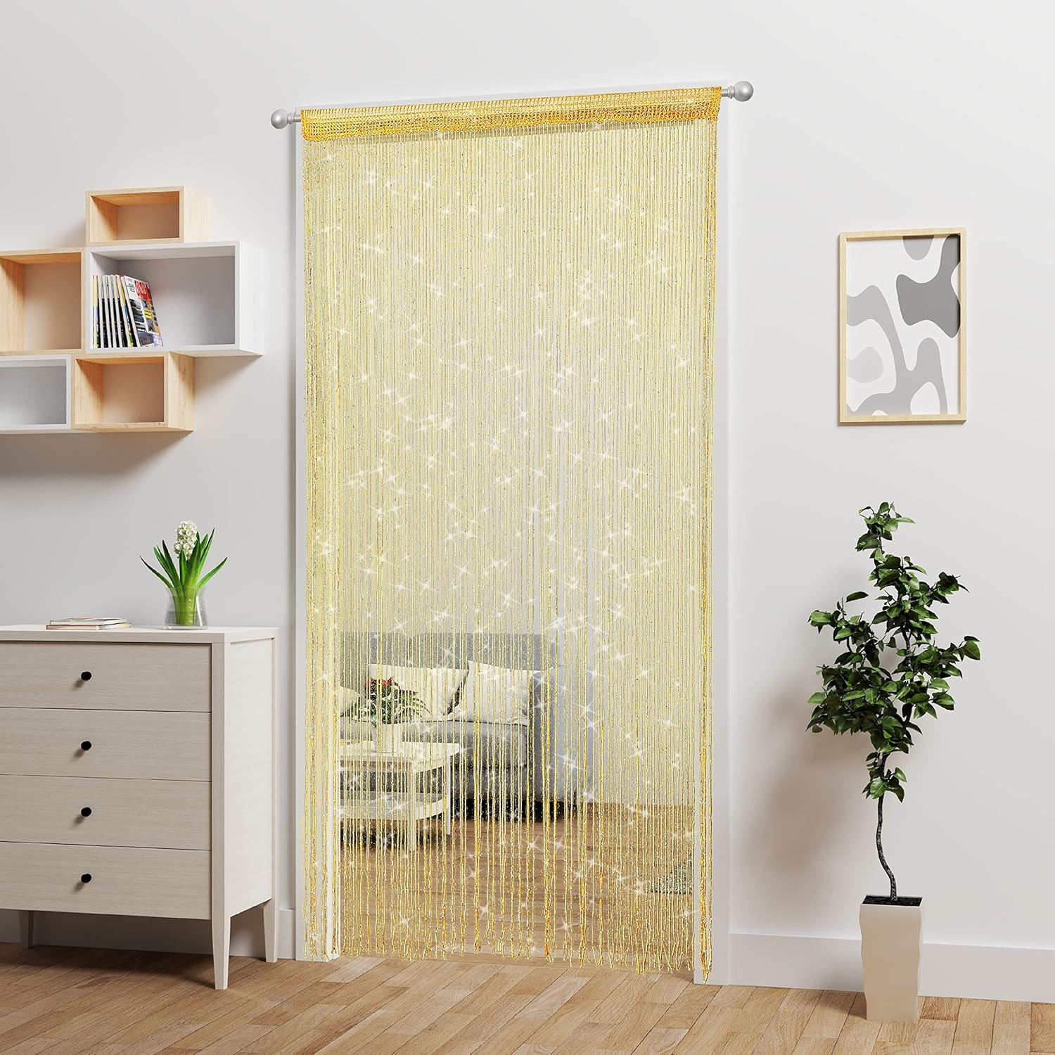 4 Piece Gold Beaded Curtain for Doorway Decor